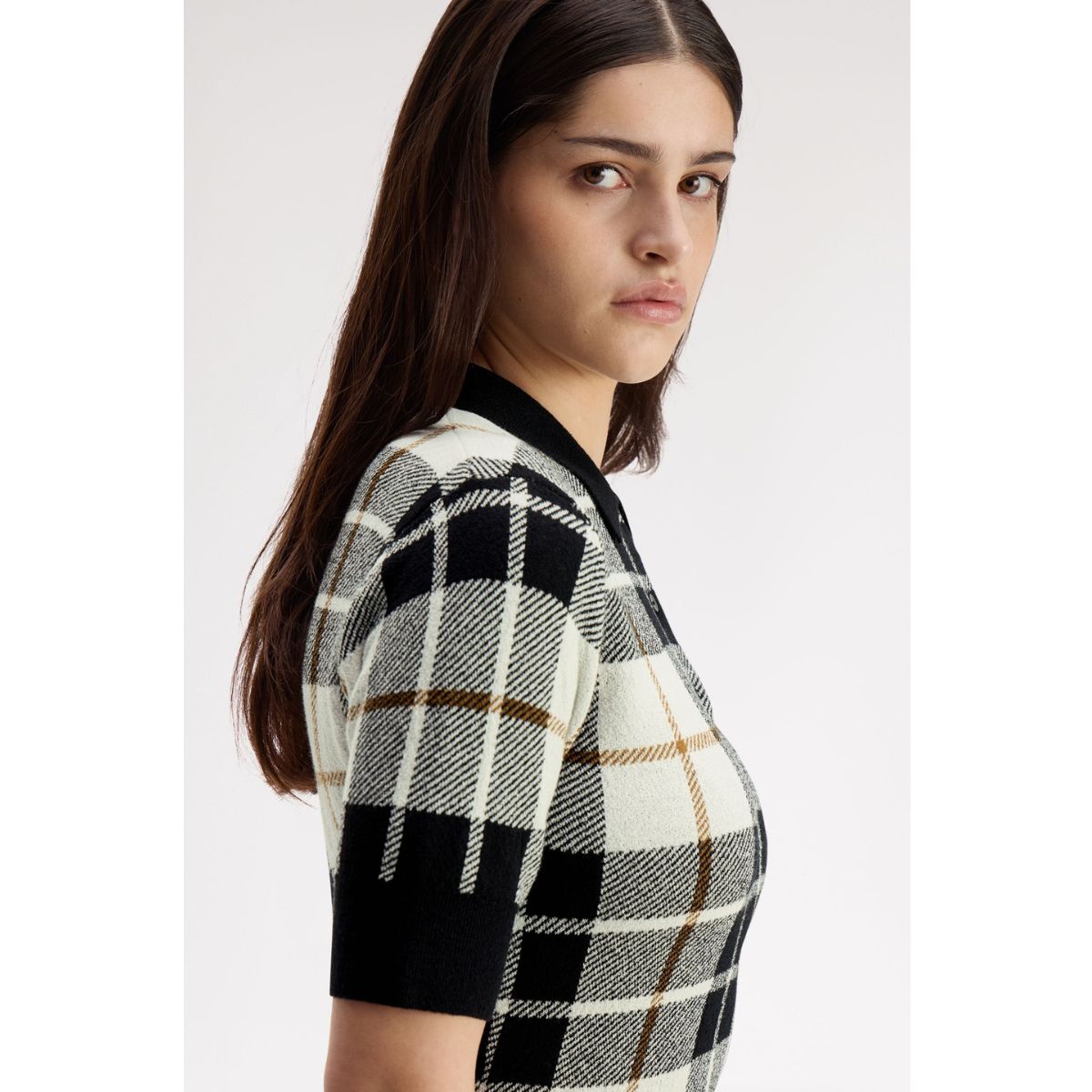 Fred Perry Bouclé Tartan Knitted Shirt — Ecru