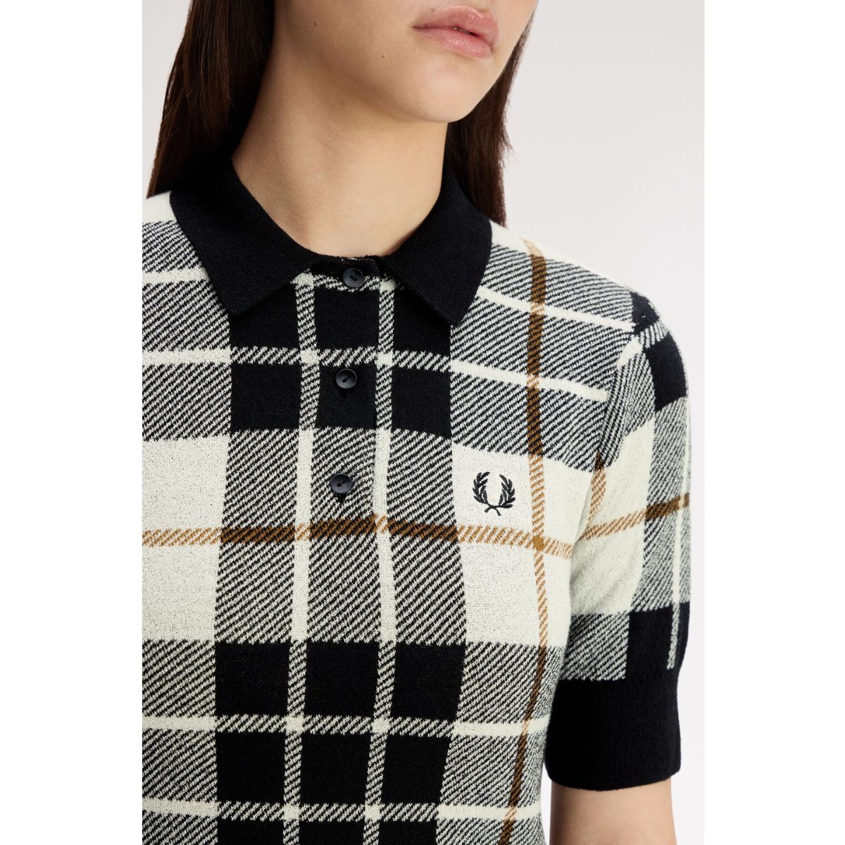 Fred Perry Bouclé Tartan Knitted Shirt — Ecru
