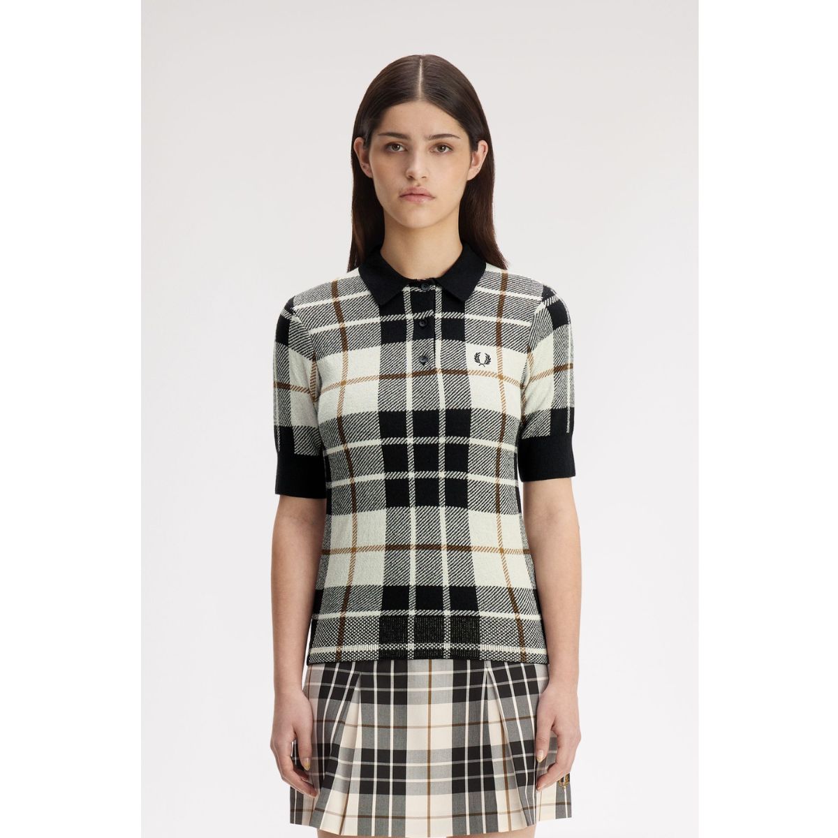 Fred Perry Bouclé Tartan Knitted Shirt — Ecru