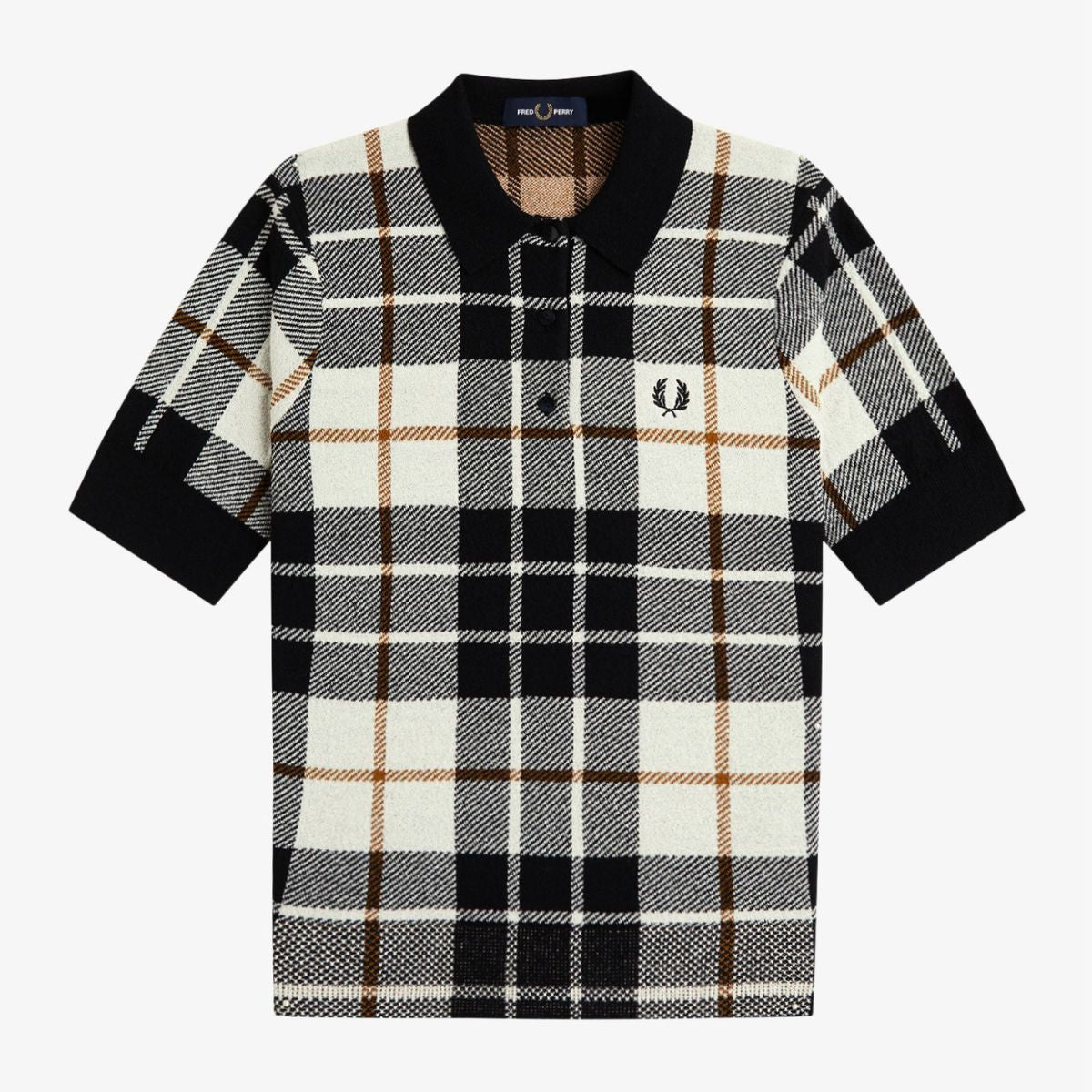 Fred Perry Bouclé Tartan Knitted Shirt — Ecru