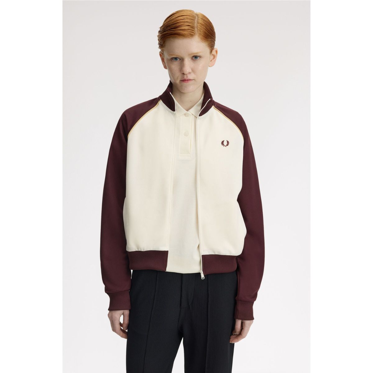 Fred Perry Colour Block Track Jacket — Ecru / Oxblood - Public Mercantile