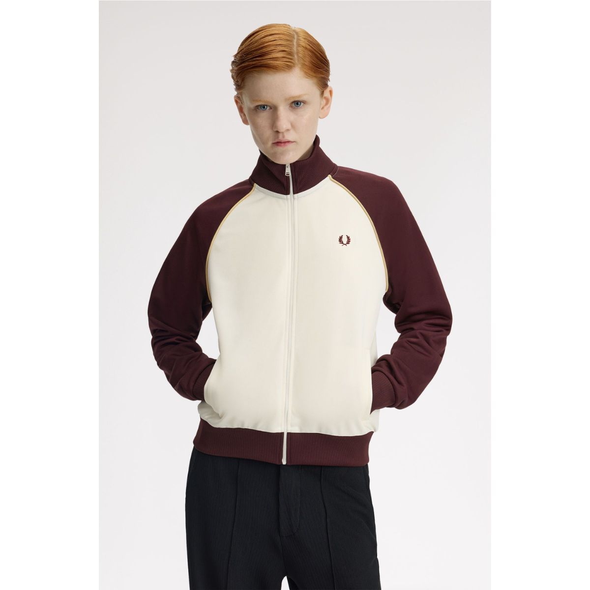 Fred Perry Colour Block Track Jacket — Ecru / Oxblood - Public Mercantile