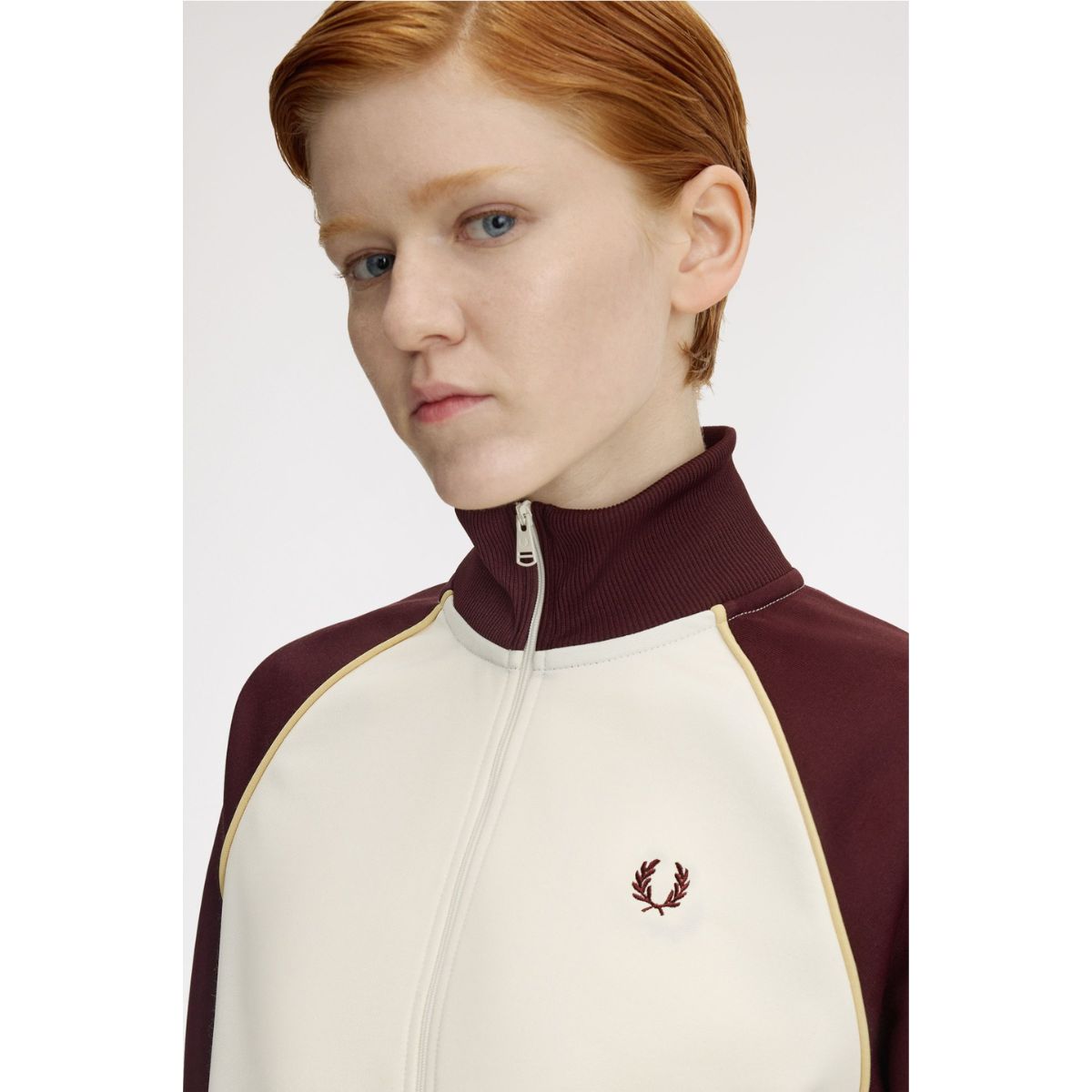 Fred Perry Colour Block Track Jacket — Ecru / Oxblood - Public Mercantile