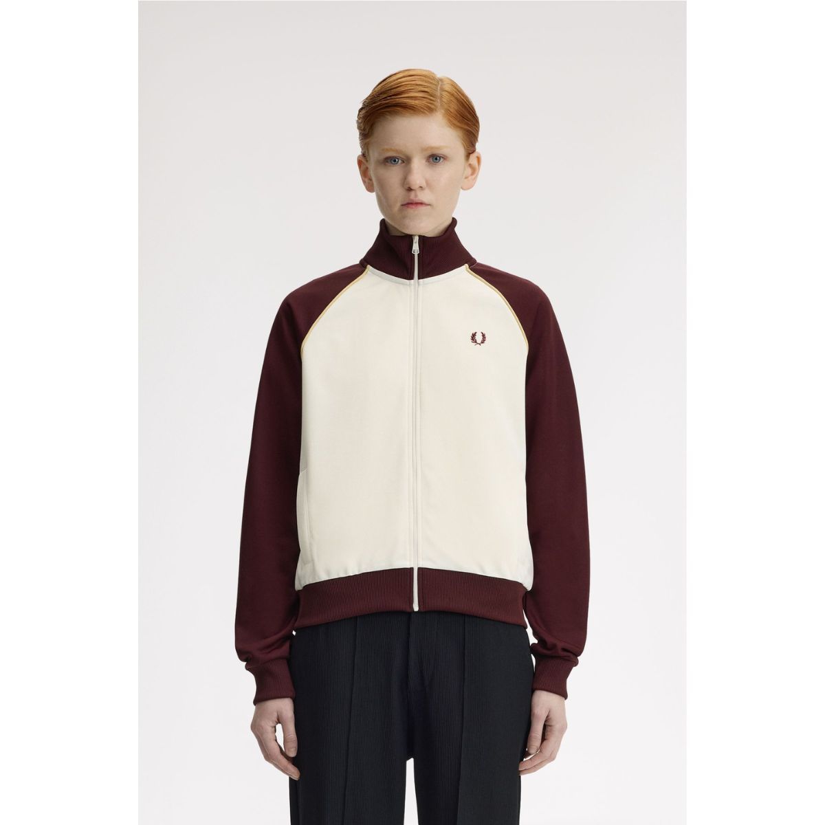Fred Perry Colour Block Track Jacket — Ecru / Oxblood - Public Mercantile