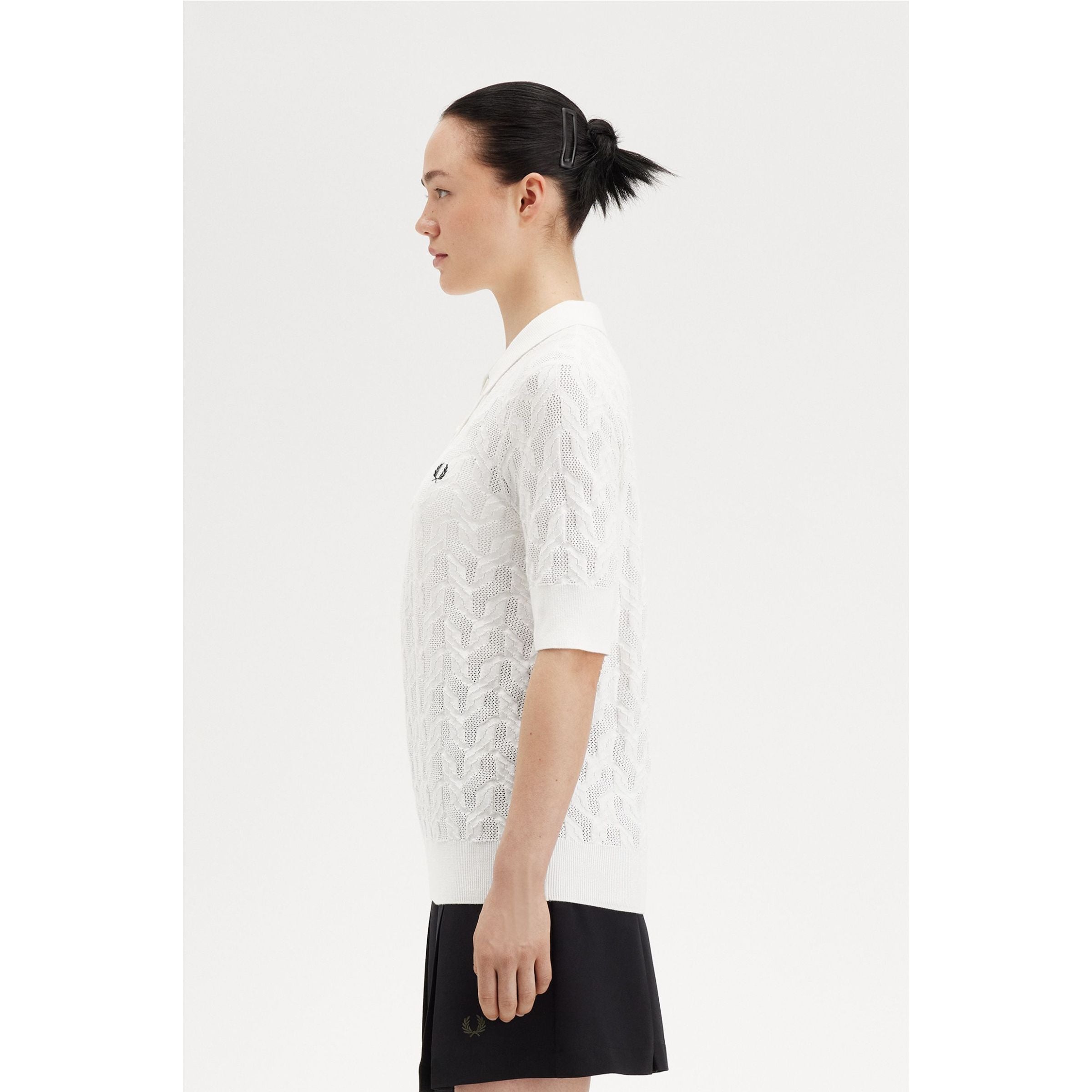 Fred Perry Textured Open Knit Polo Shirt — Snow White