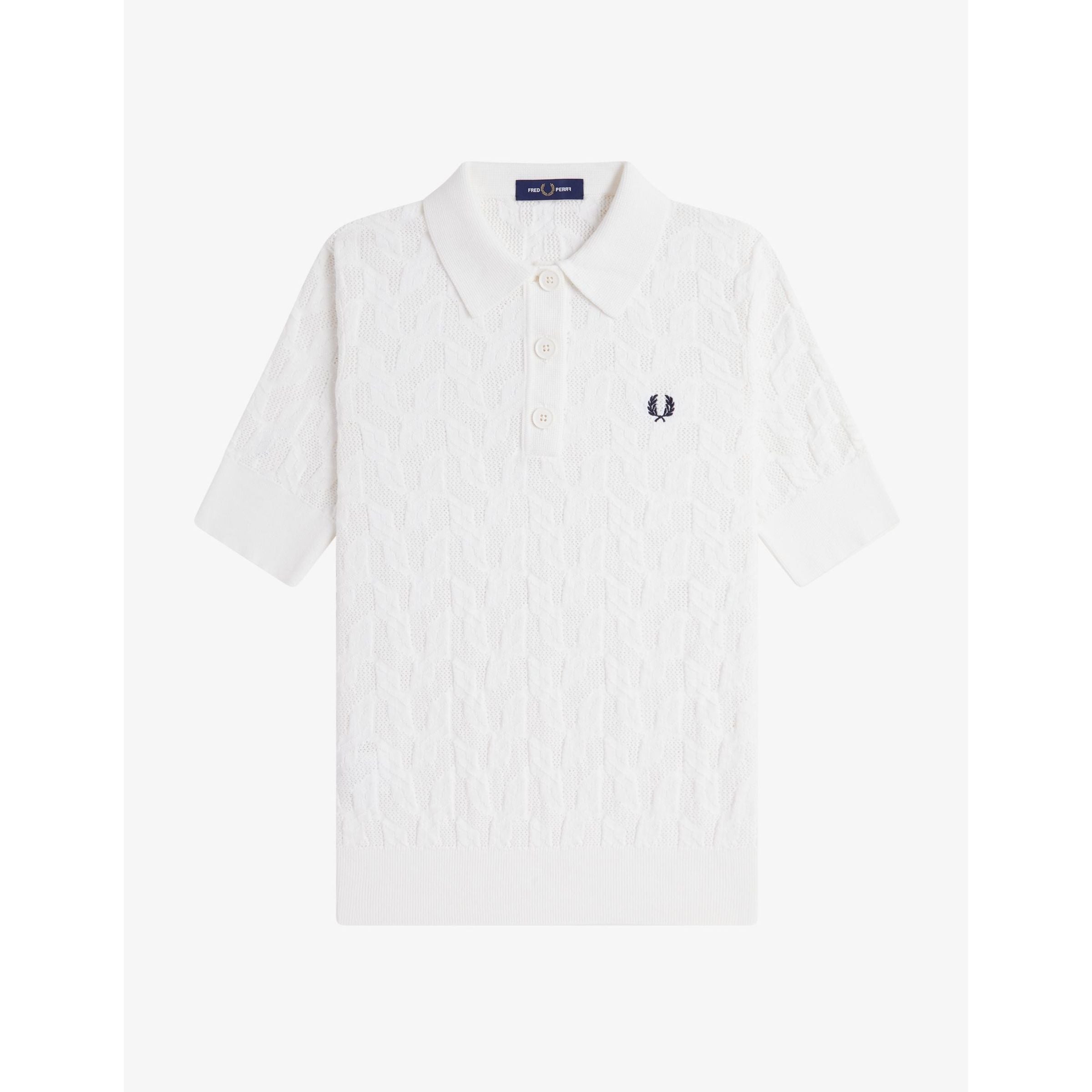 Fred Perry Textured Open Knit Polo Shirt — Snow White