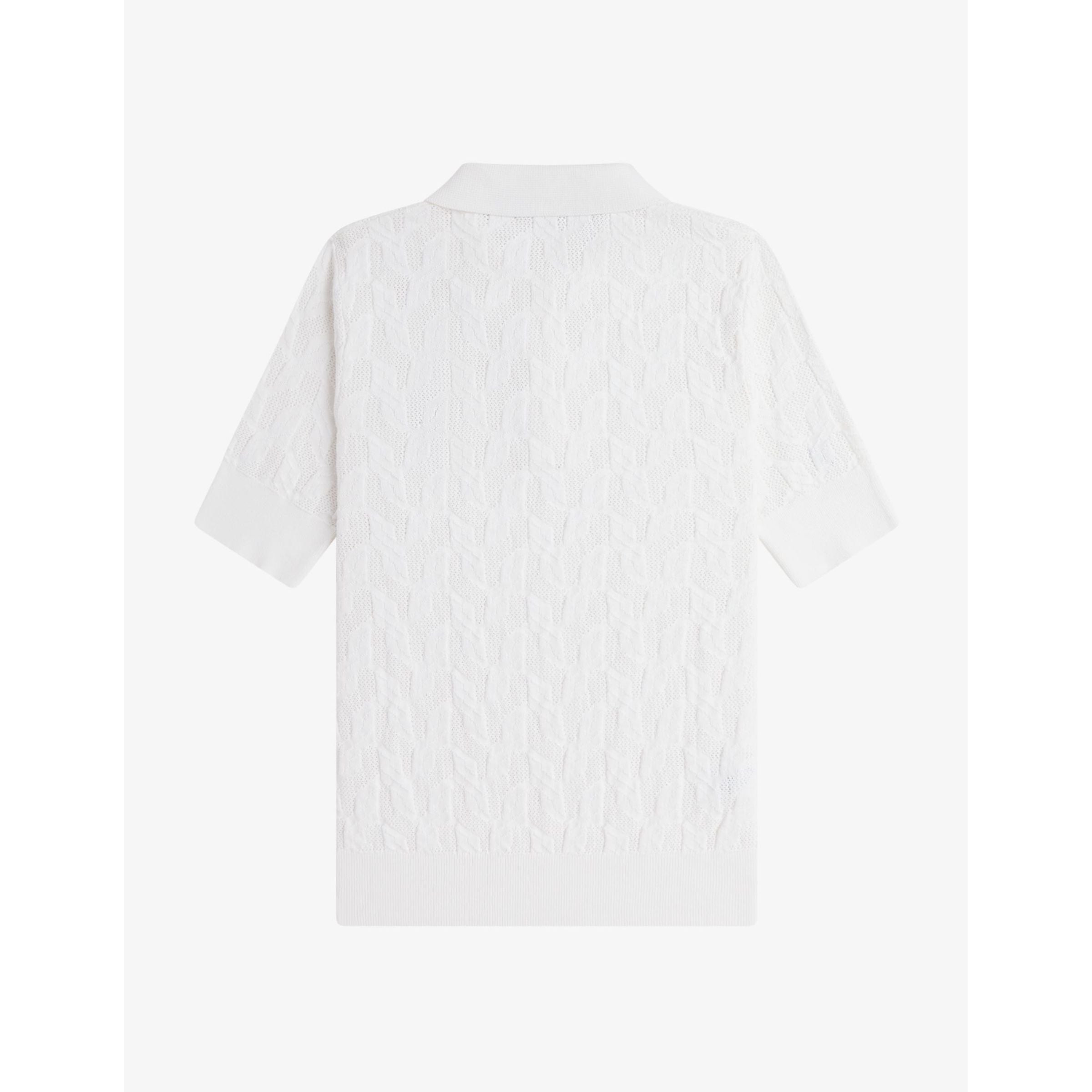 Fred Perry Textured Open Knit Polo Shirt — Snow White