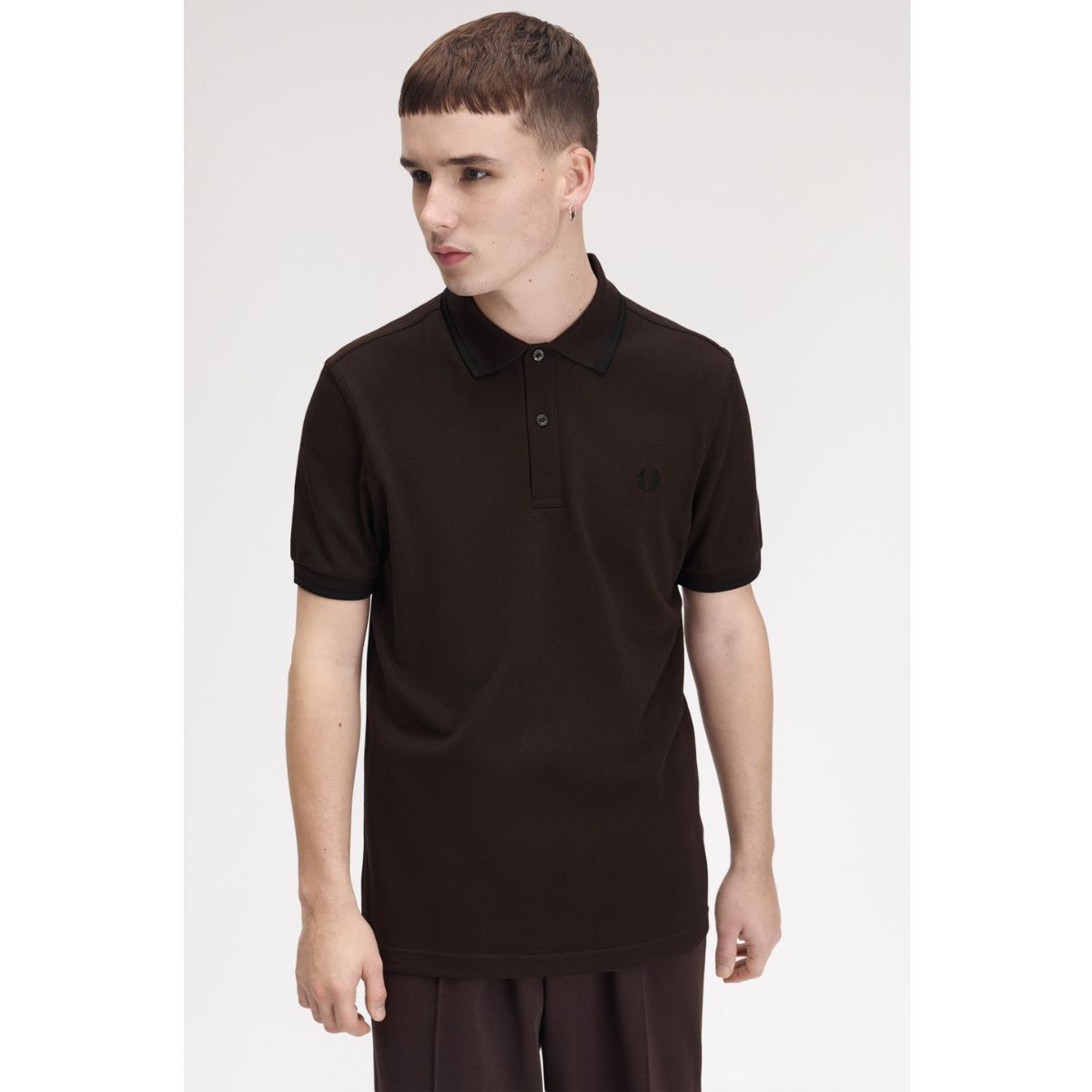 Fred Perry Twin Tipped Polo Shirt -  Rich Brown / Black / Black