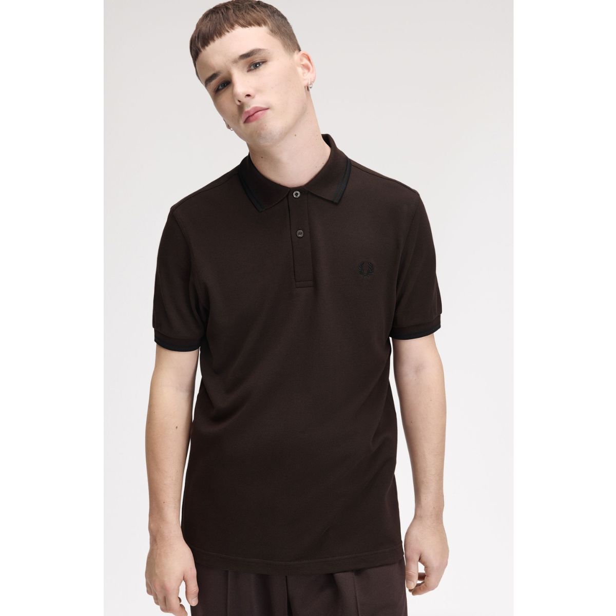 Fred Perry Twin Tipped Polo Shirt -  Rich Brown / Black / Black