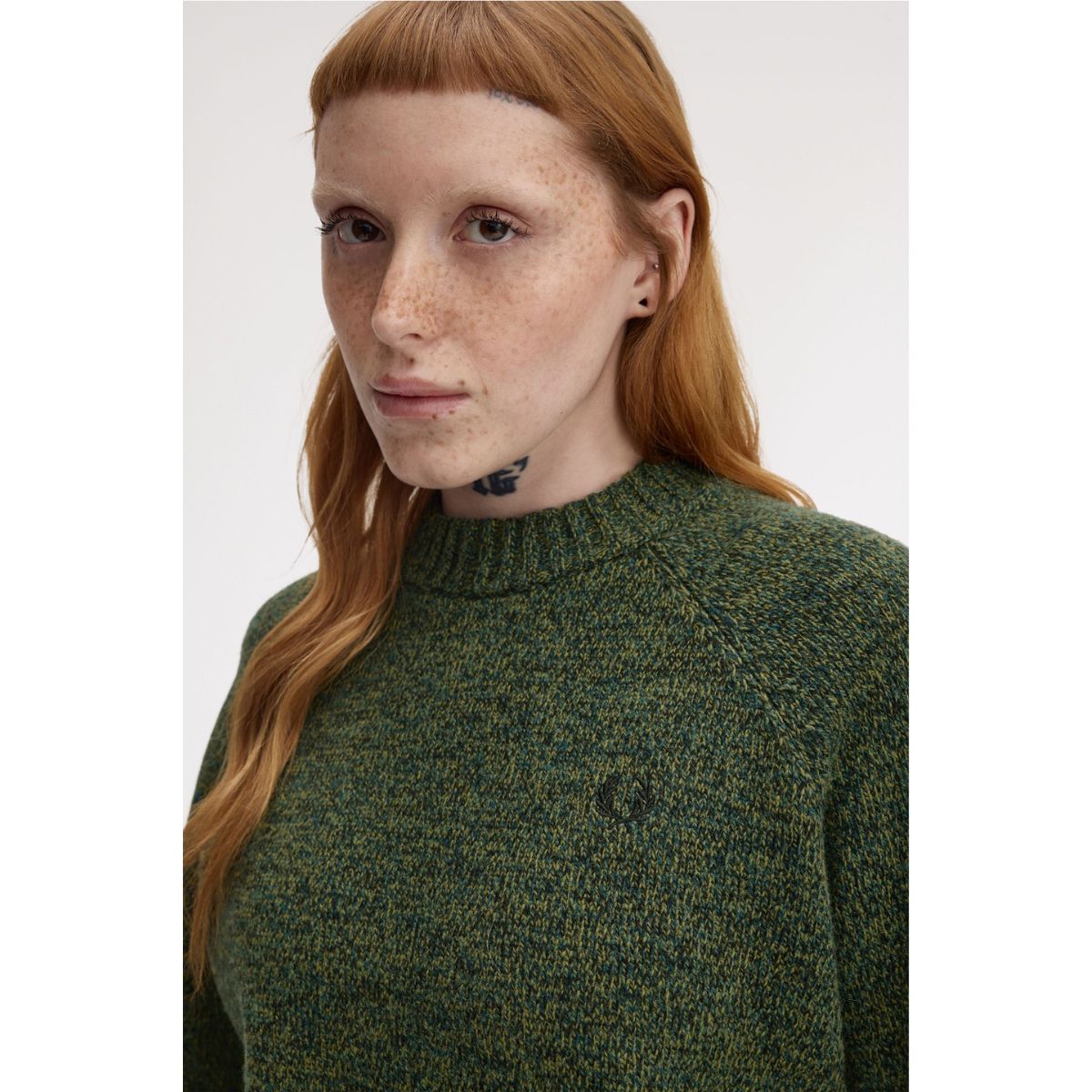 Fred Perry Twisted Marl Mock Neck Sweater - Tennis Ball Yellow/Dark Petrol/Black