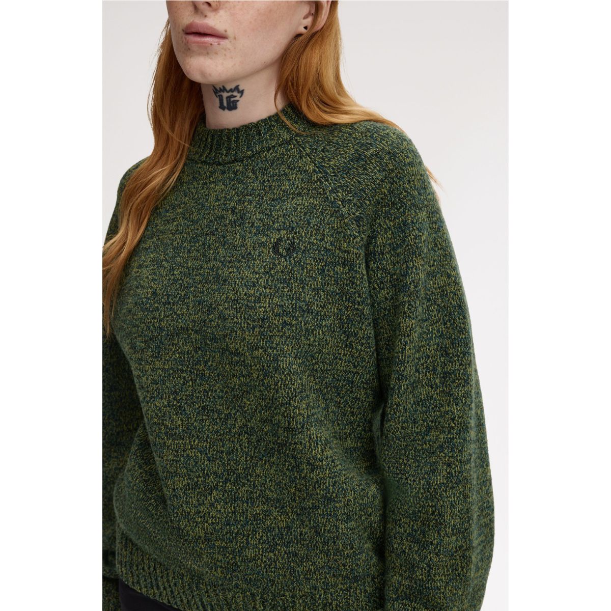 Fred Perry Twisted Marl Mock Neck Sweater - Tennis Ball Yellow/Dark Petrol/Black