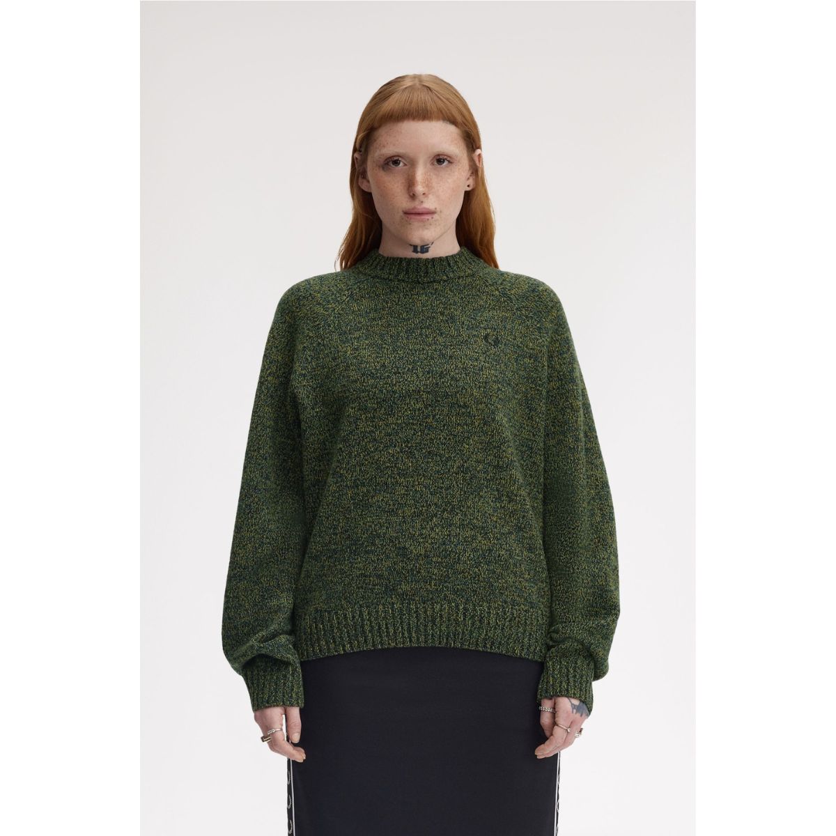Fred Perry Twisted Marl Mock Neck Sweater - Tennis Ball Yellow/Dark Petrol/Black