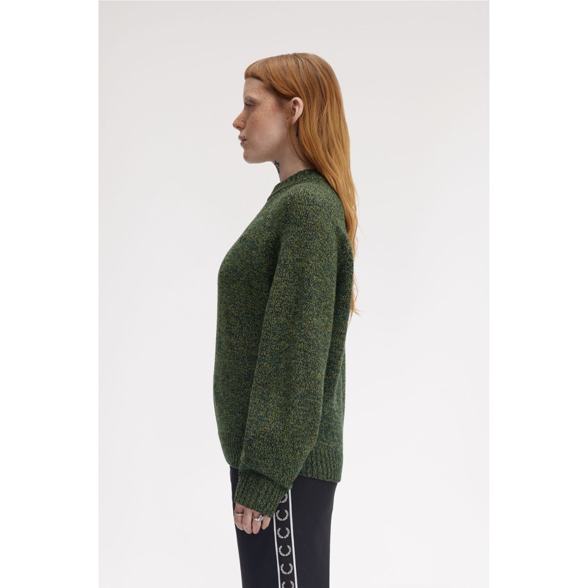 Fred Perry Twisted Marl Mock Neck Sweater - Tennis Ball Yellow/Dark Petrol/Black