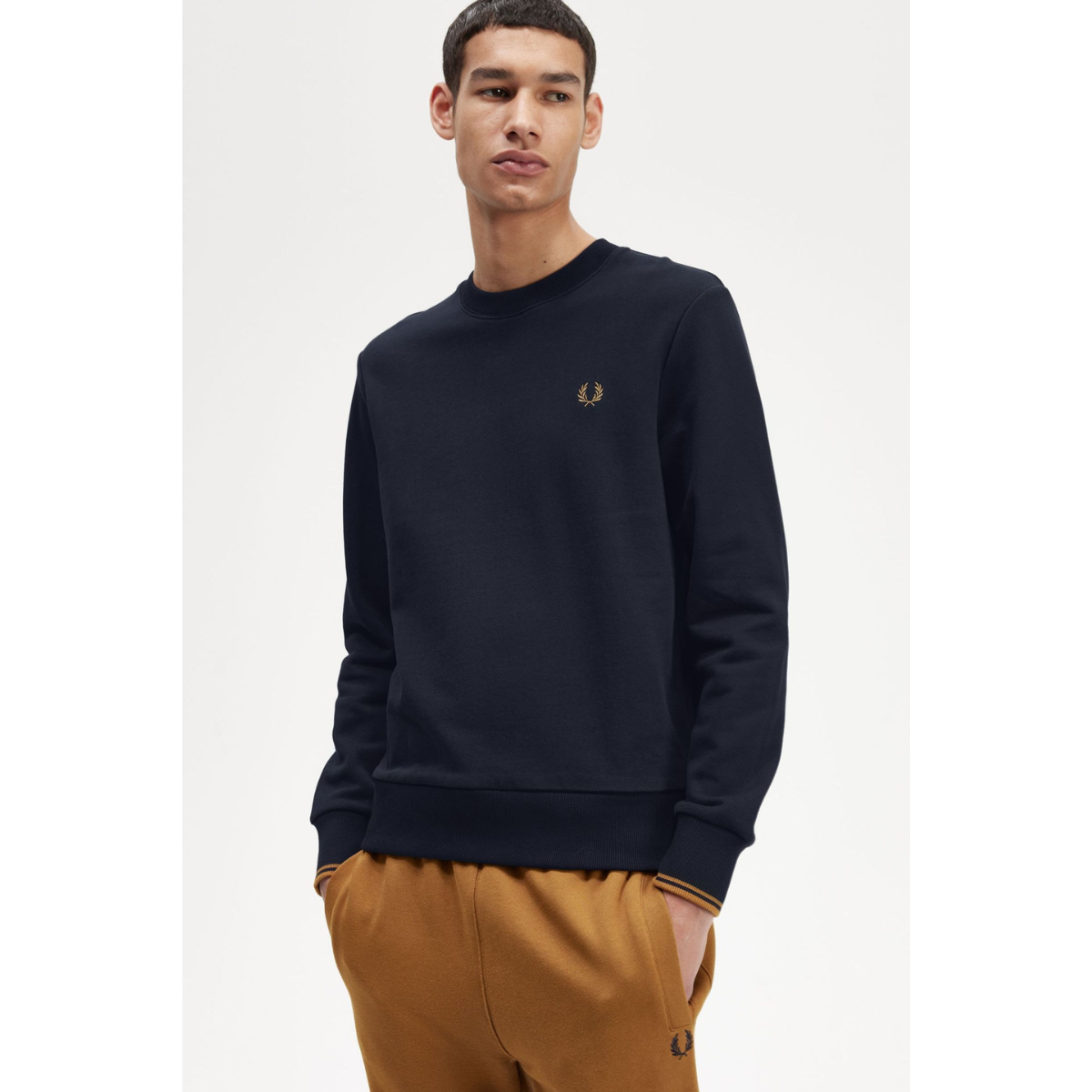 Fred Perry Crewneck Sweatshirt - Navy/Dark Caramel - Public Mercantile