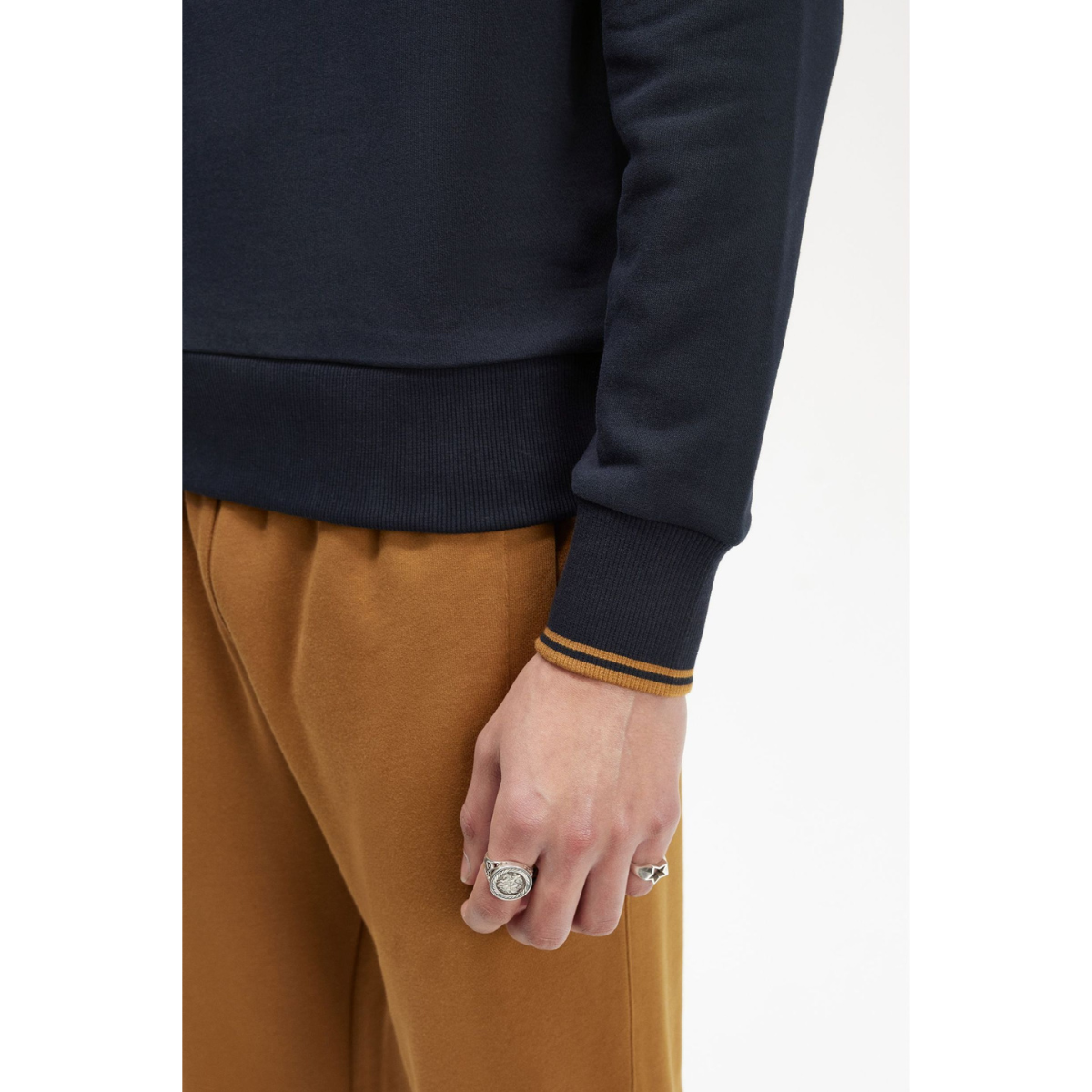 Fred Perry Crewneck Sweatshirt - Navy/Dark Caramel - Public Mercantile