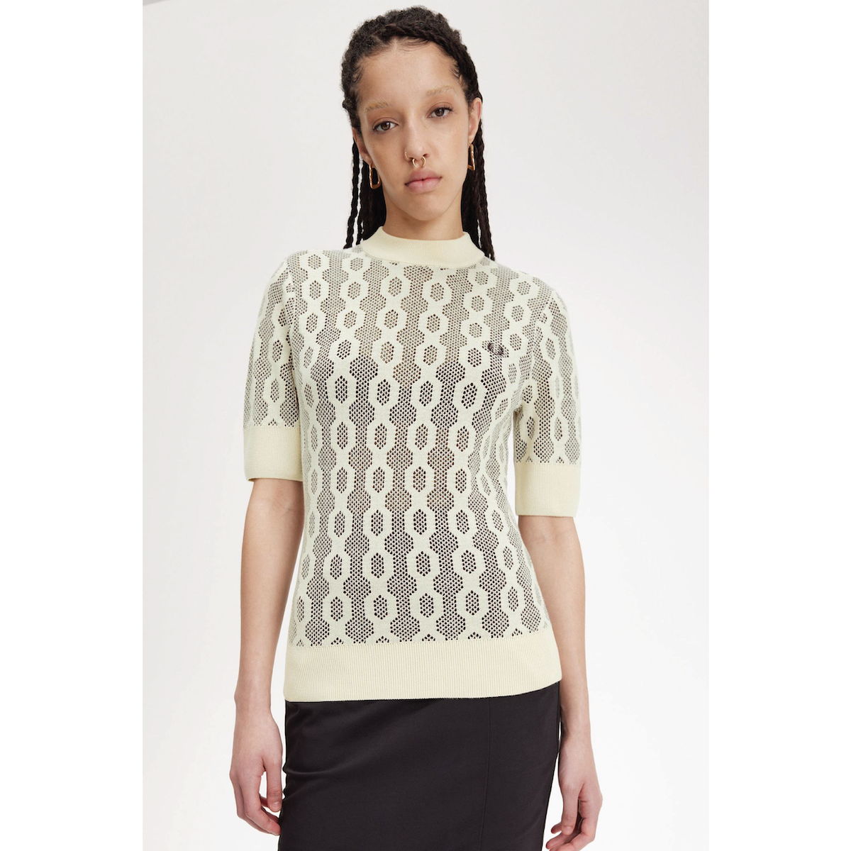 Fred Perry Open-Knit Short Sleeve Sweater — Oatmeal - Public Mercantile