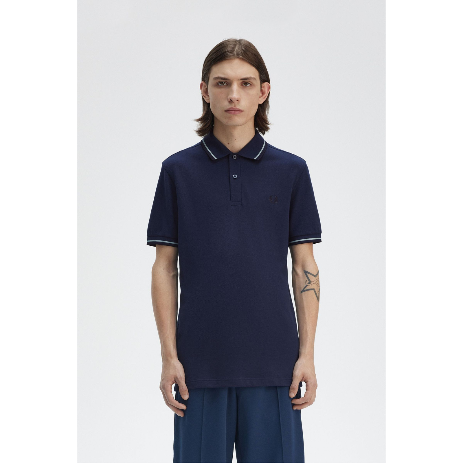 Fred Perry Twin-Tipped Shirt — Tennis Blue / Silver Blue / Navy - Public Mercantile