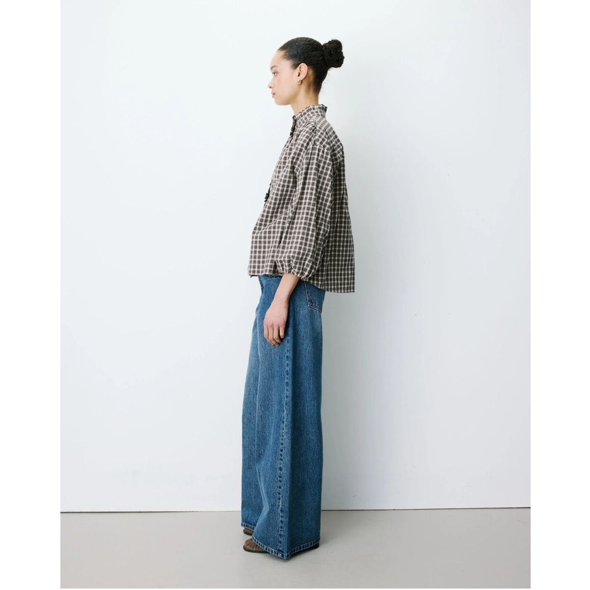 Adelie Button-up Blouse — Latte Check - Public Mercantile