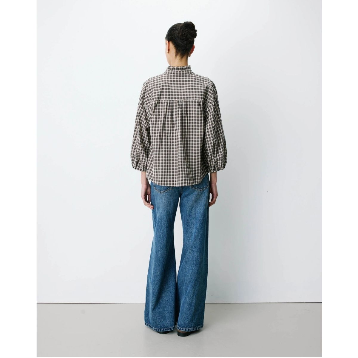 Adelie Button-up Blouse — Latte Check - Public Mercantile