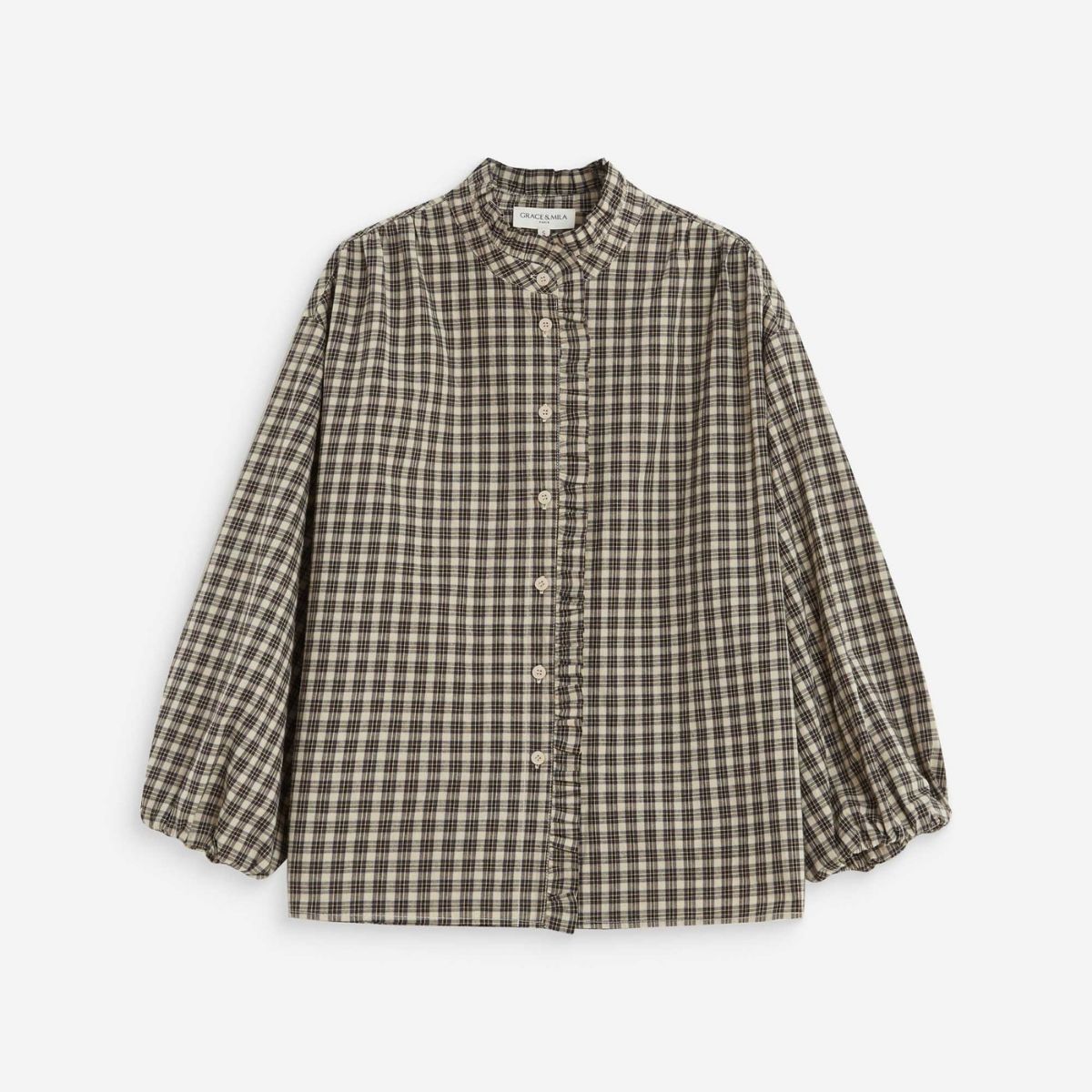 Adelie Button-up Blouse — Latte Check - Public Mercantile
