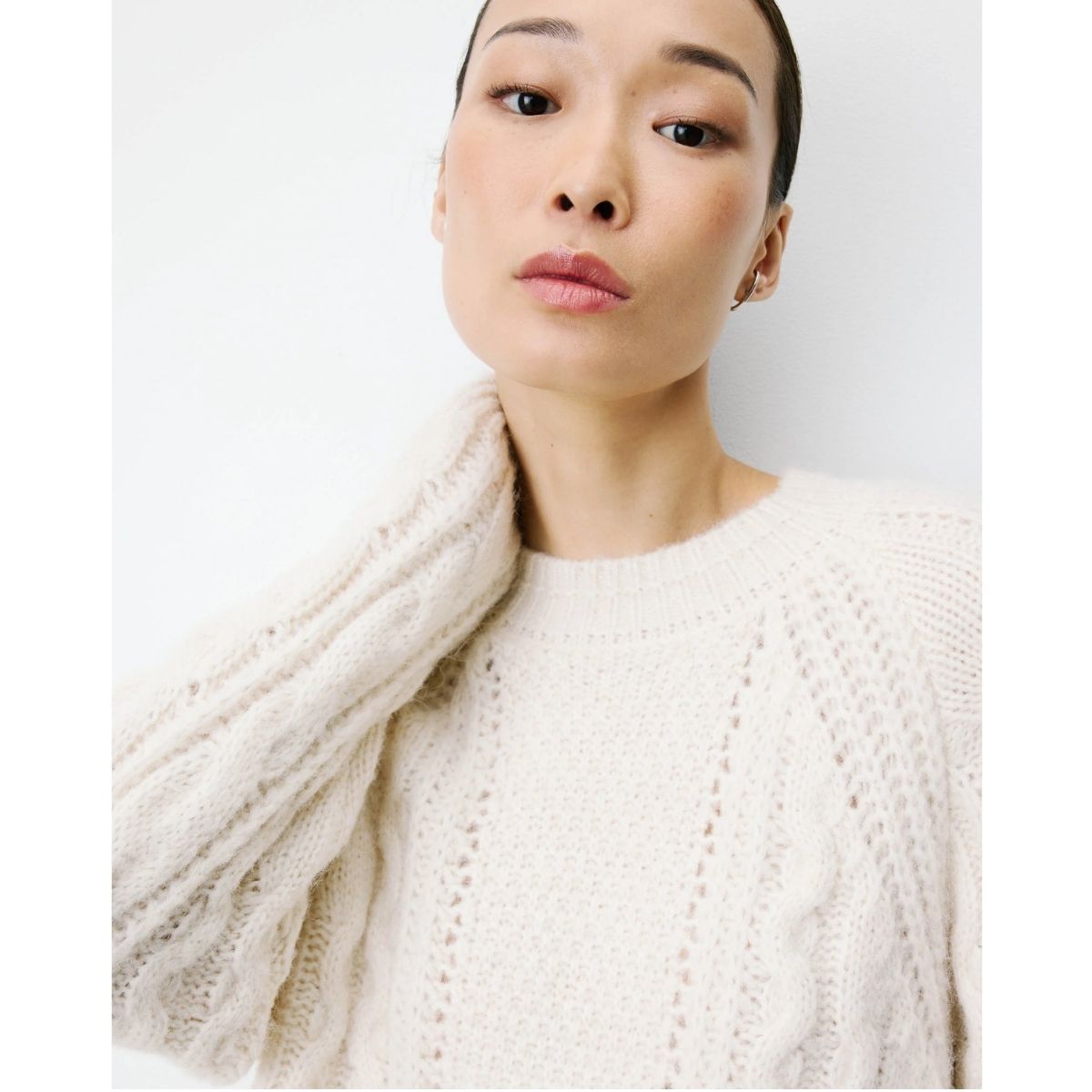 Amparo Cable Knit Crewneck Sweater — Ecru - Public Mercantile