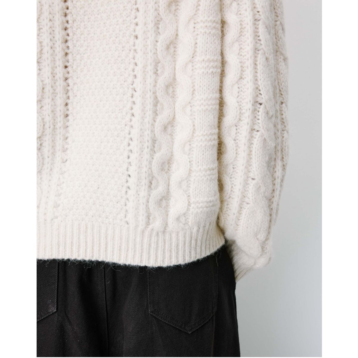 Amparo Cable Knit Crewneck Sweater — Ecru - Public Mercantile