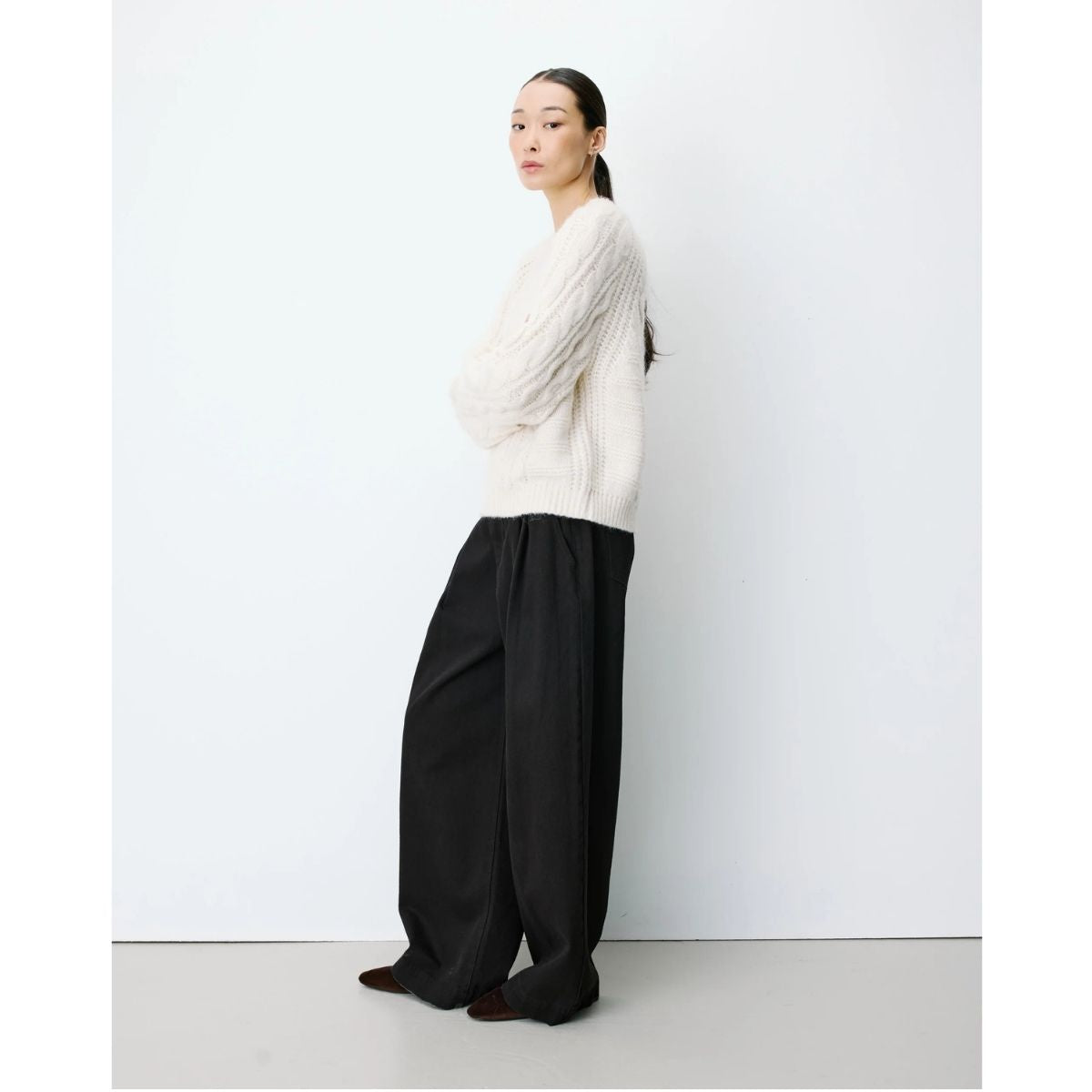 Amparo Cable Knit Crewneck Sweater — Ecru - Public Mercantile