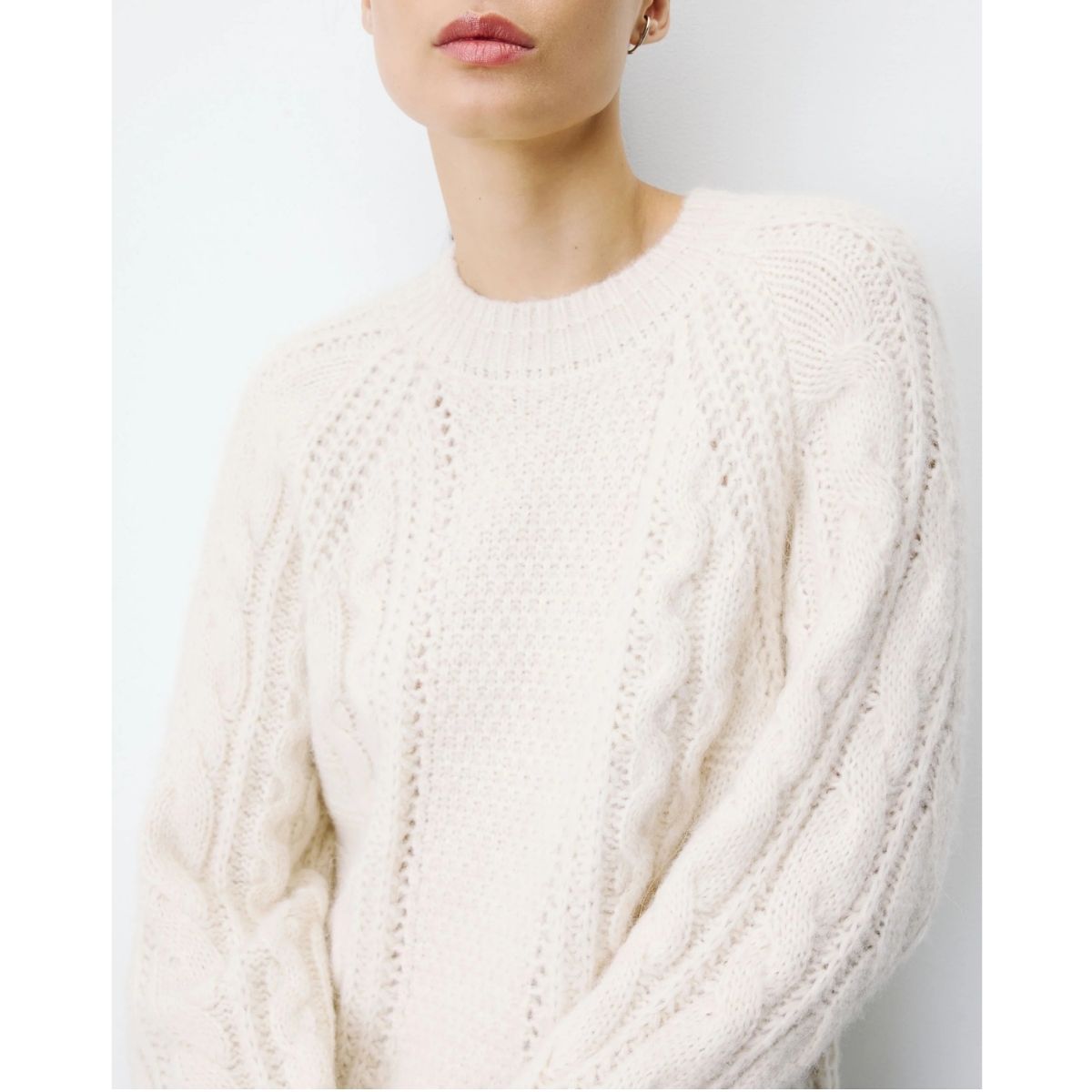 Amparo Cable Knit Crewneck Sweater — Ecru - Public Mercantile