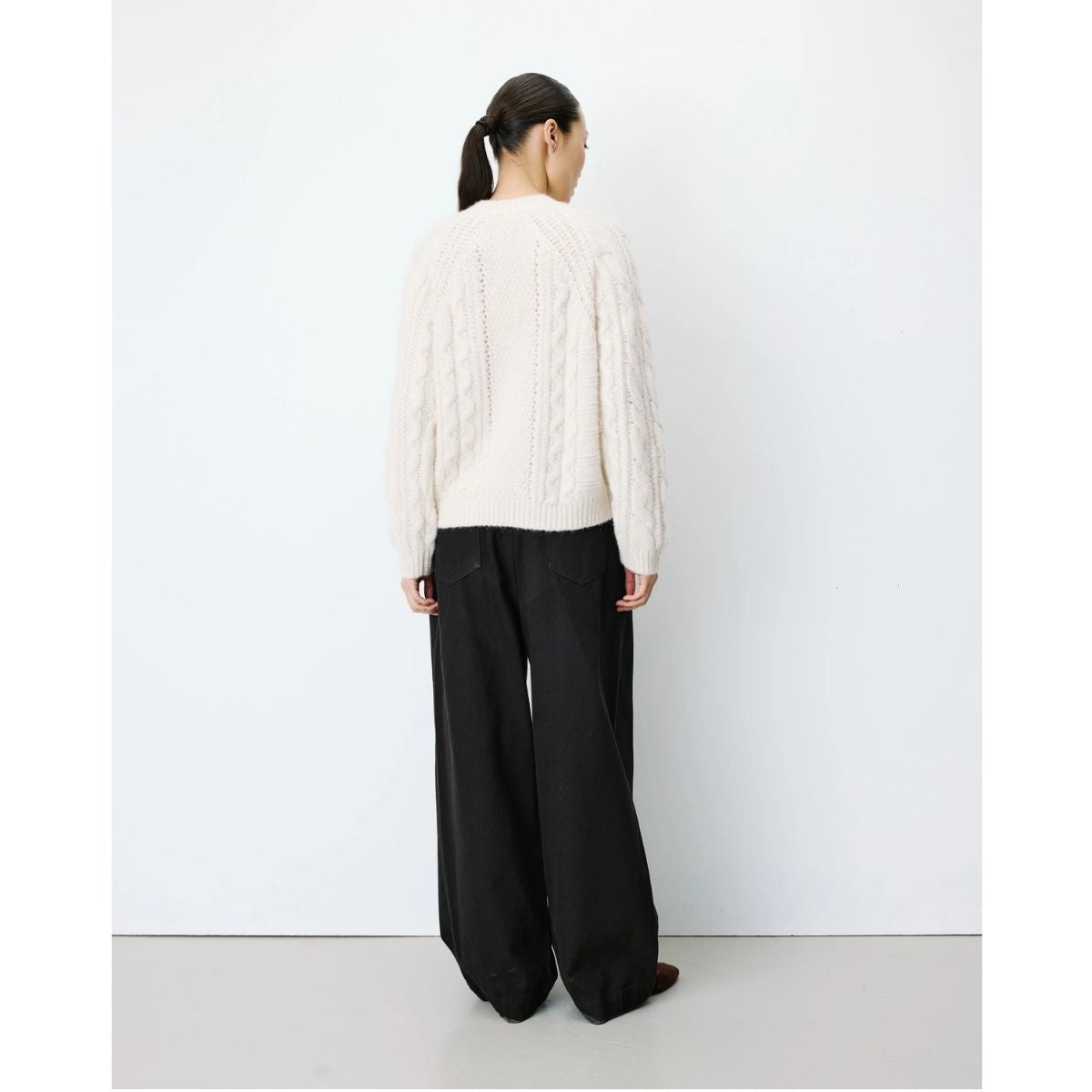 Amparo Cable Knit Crewneck Sweater — Ecru - Public Mercantile