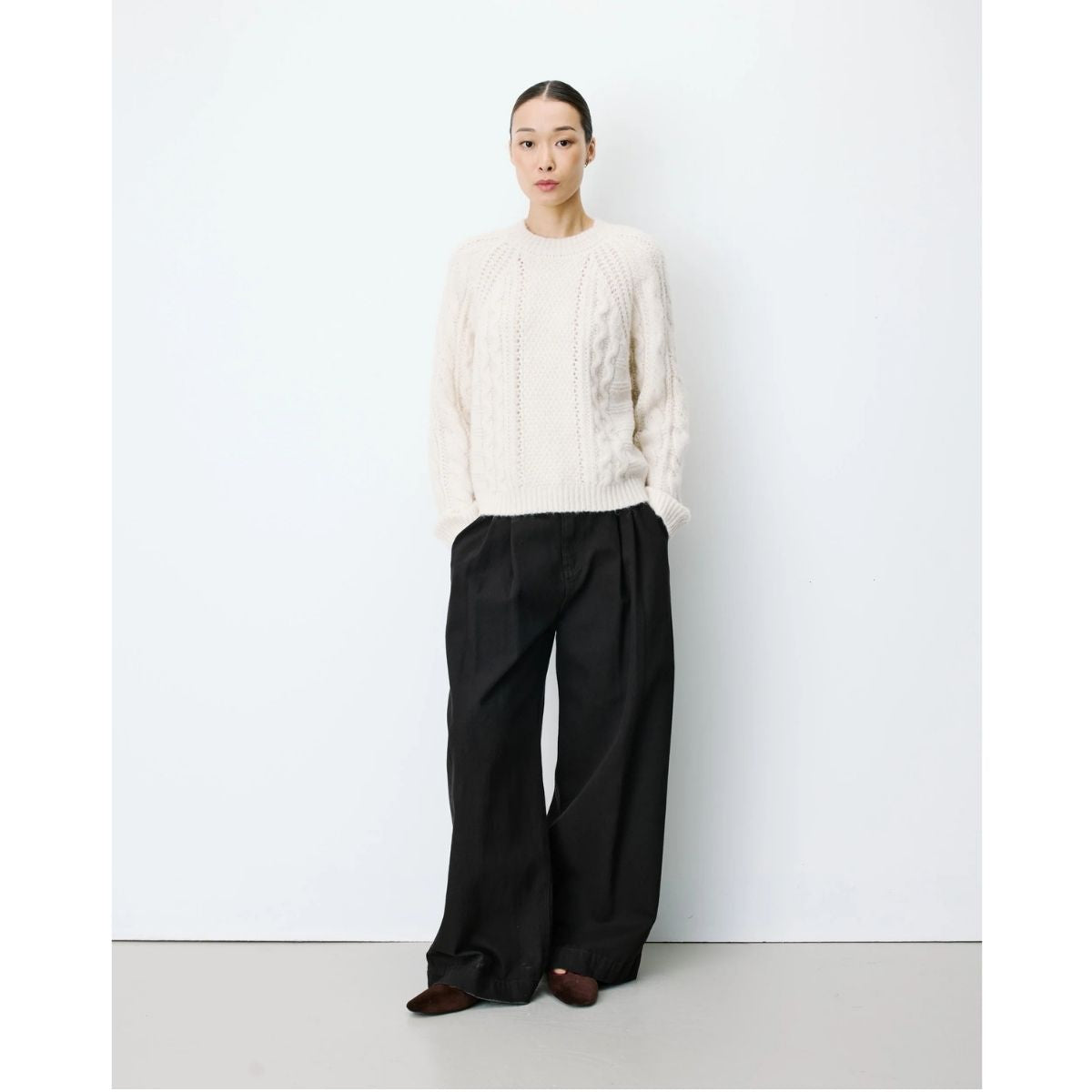 Amparo Cable Knit Crewneck Sweater — Ecru - Public Mercantile