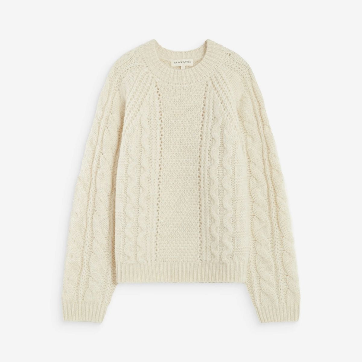 Amparo Cable Knit Crewneck Sweater — Ecru - Public Mercantile