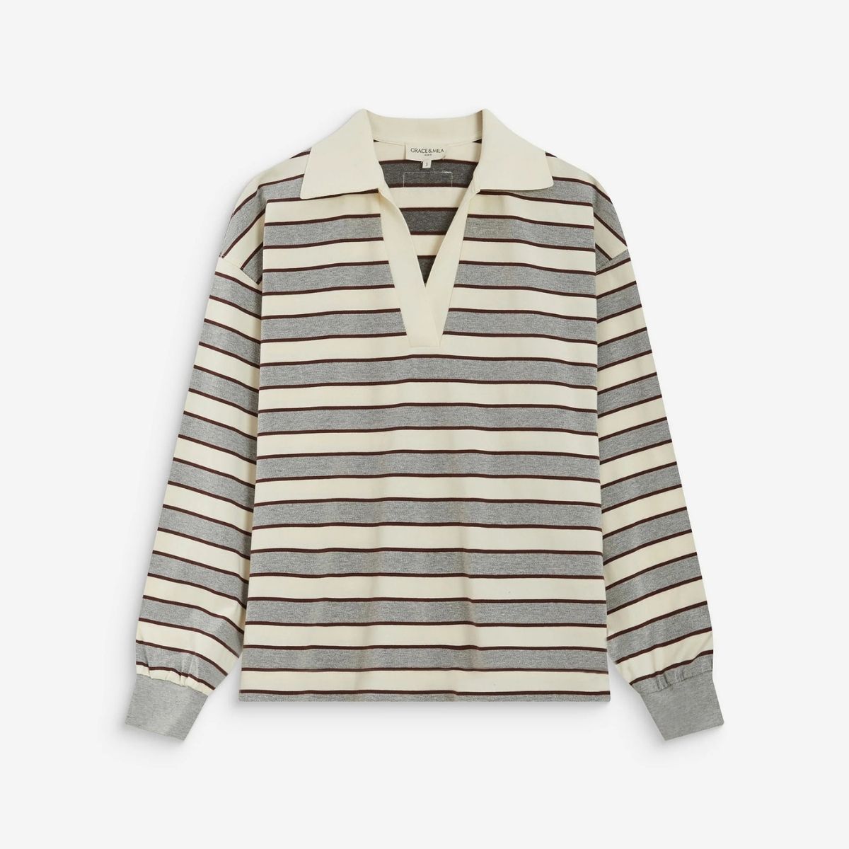 Aron Oversized Rugby Shirt — Grey Stripe - Public Mercantile