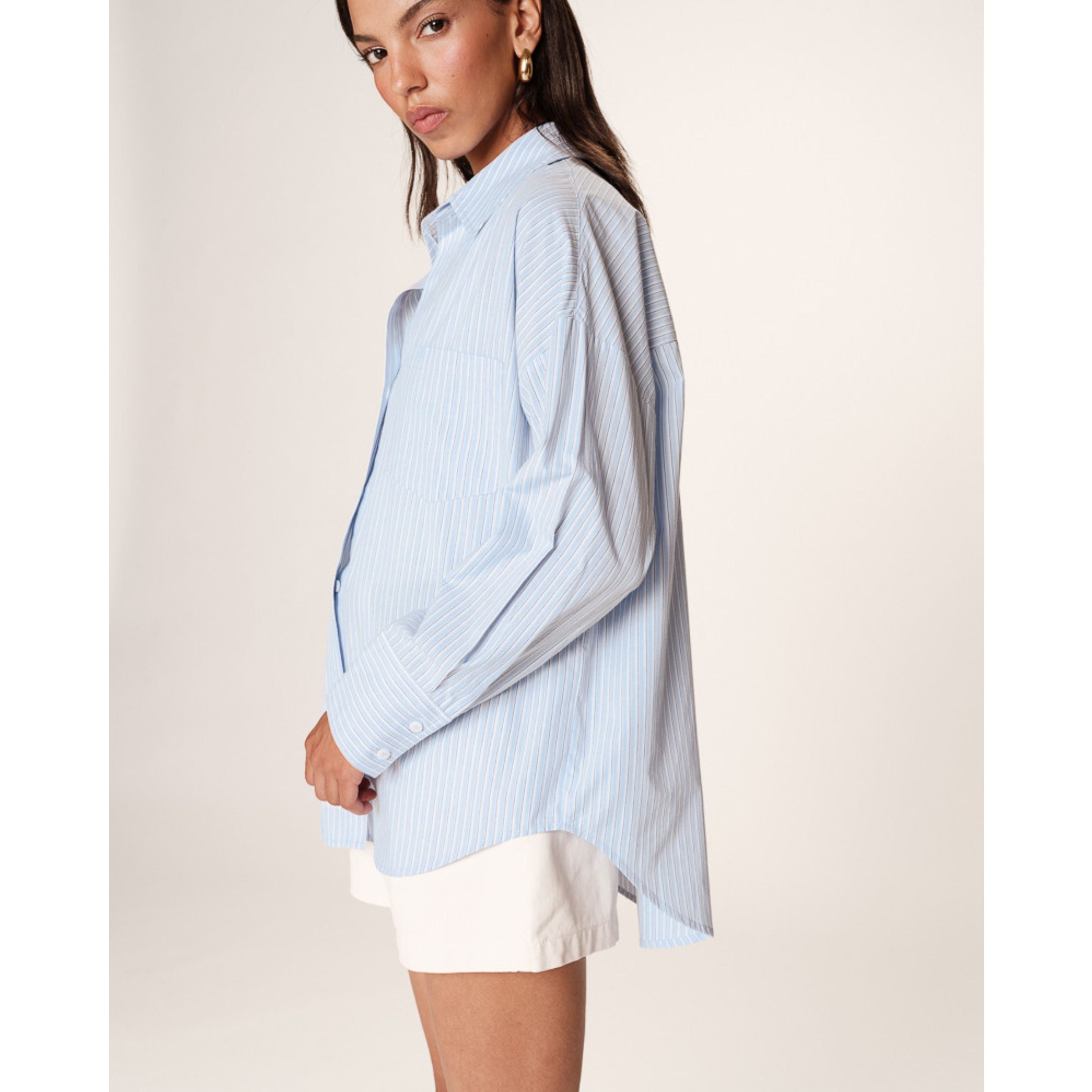 Riviere Oversized Cotton Shirt — Blue Stripe