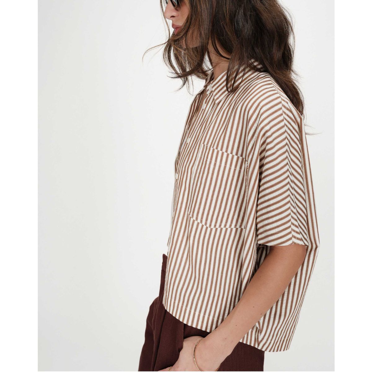Vercia Striped Shirt — Mocha - Public Mercantile
