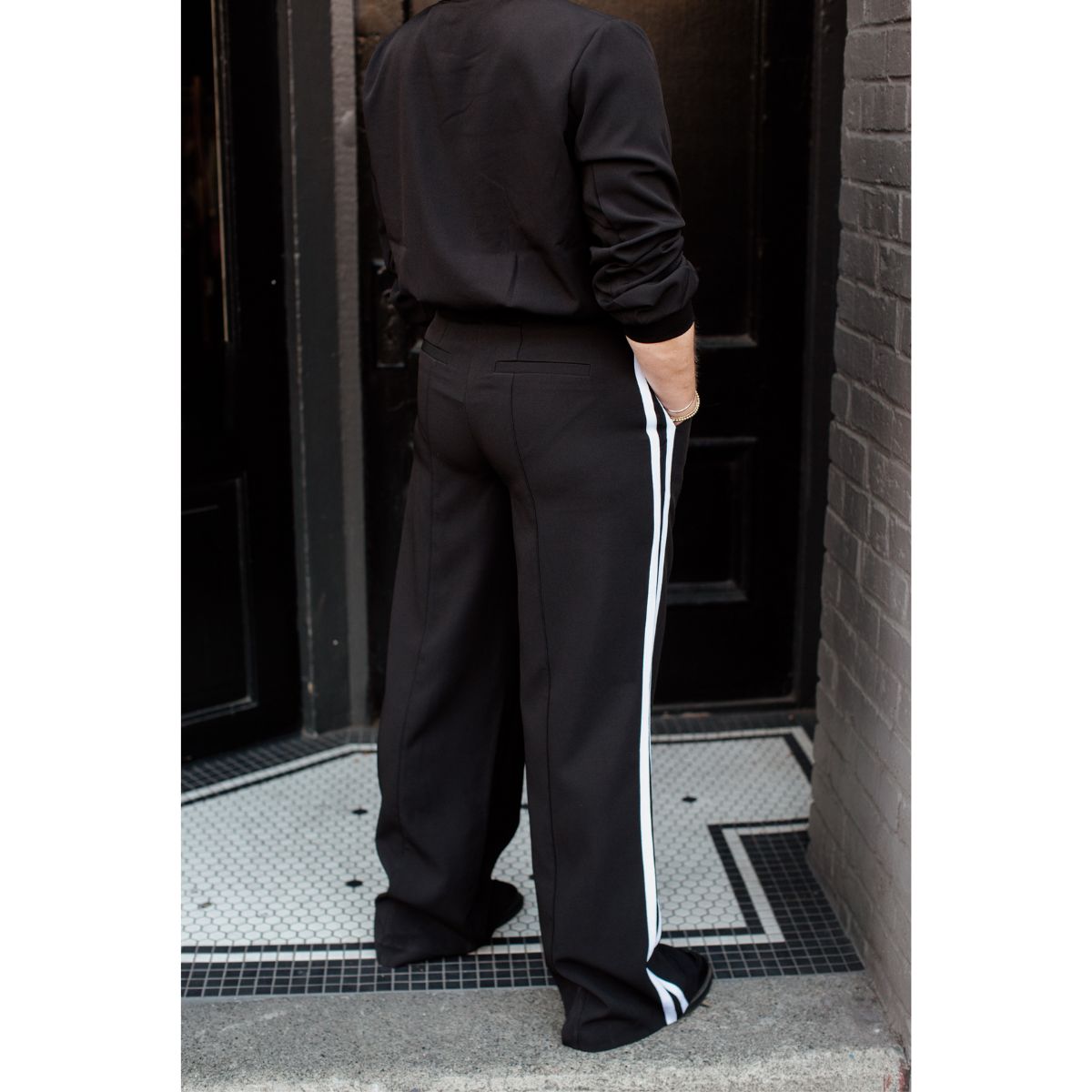 Pantalon ICHI Copenhagen Kate Jacquard - Chevrons noir/lézard