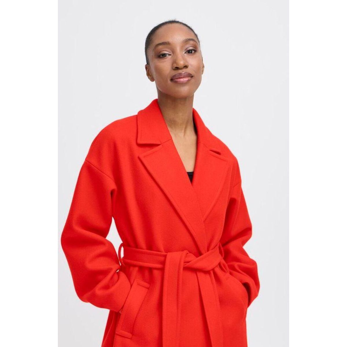 Jannet Belted Overcoat — Fiery Red