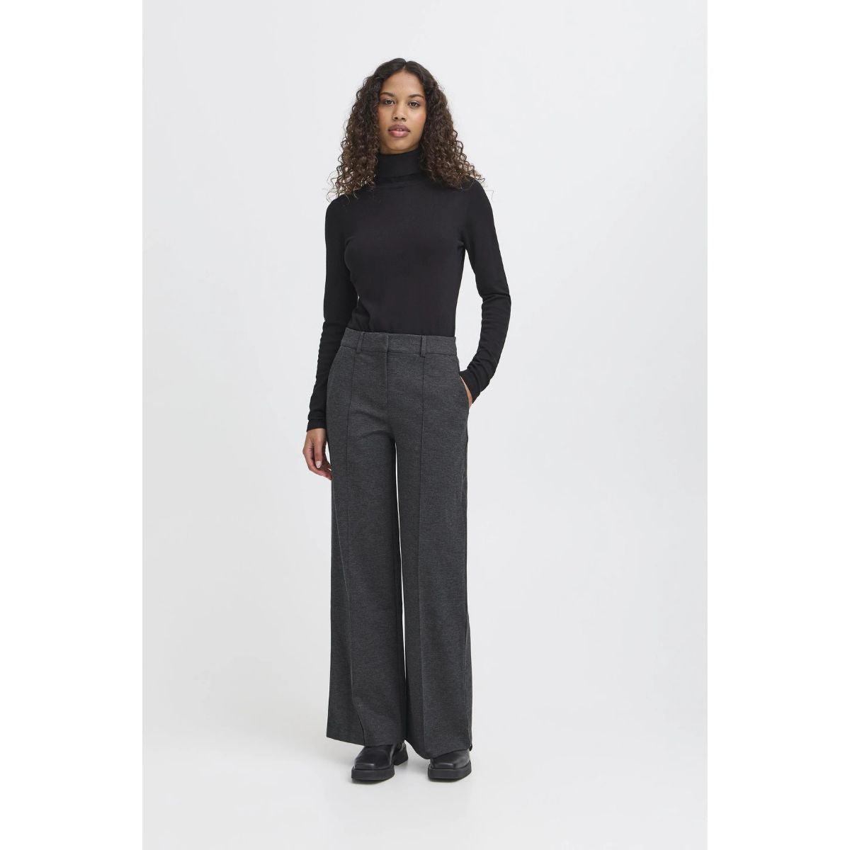 Pantalon ICHI Copenhagen Kate Jacquard - Chevrons noir/lézard