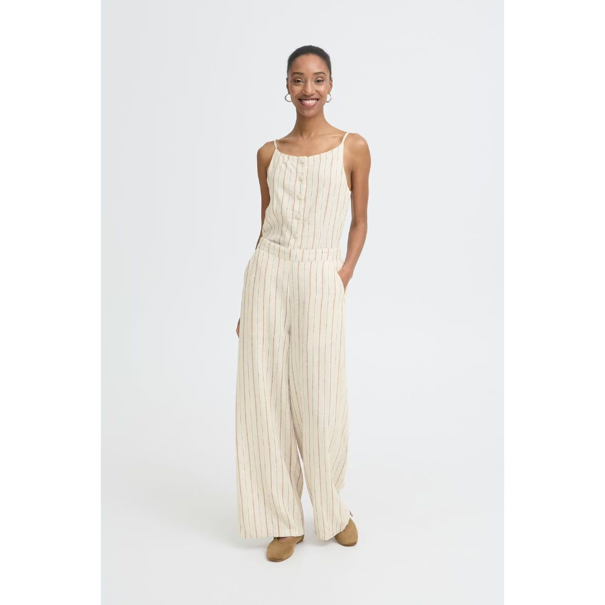 Linno Wide-Legged Linen Pants — Brown Stripe - Public Mercantile