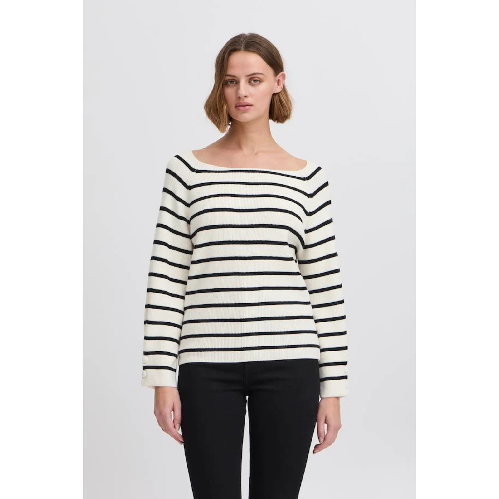 ICHI Copenhagen Boston Boatneck Sweater — Birch/Black Stripe - Public Mercantile