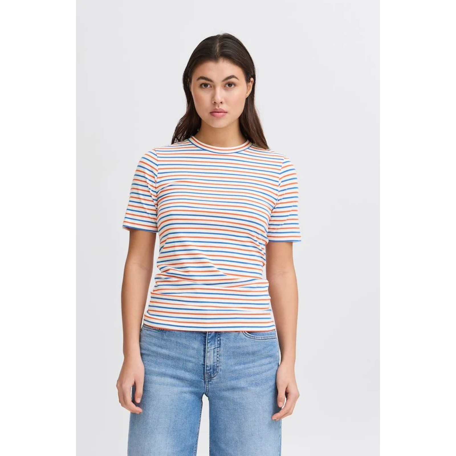 ICHI Mira Striped T-Shirt —  Cloud Dancer Multi - Public Mercantile