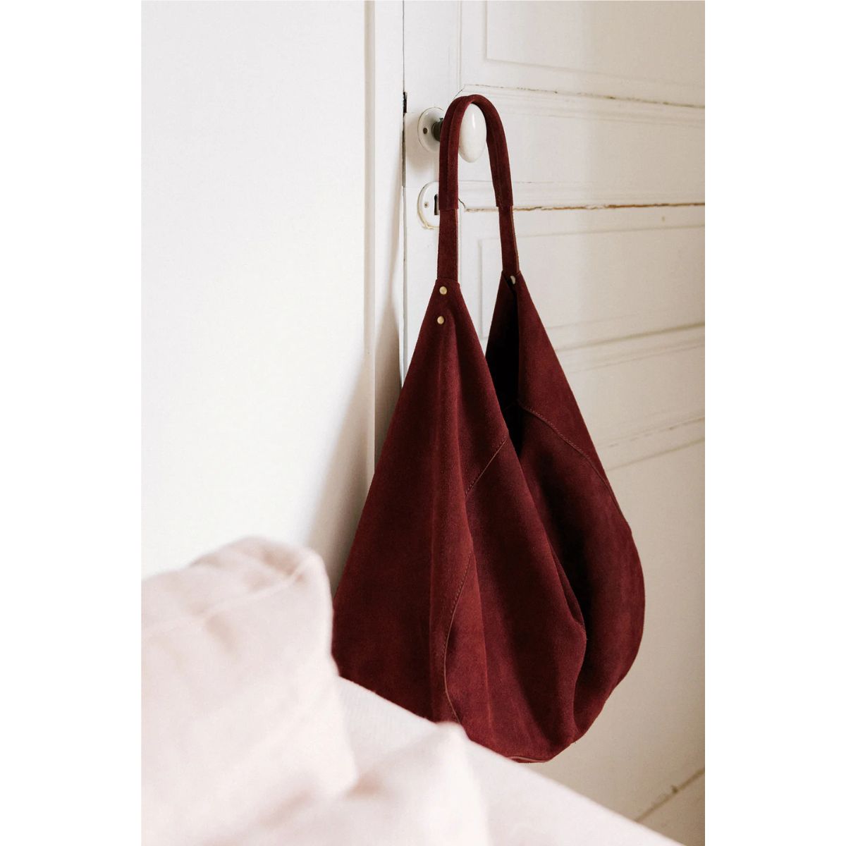 Split Leather Tote — Garnet