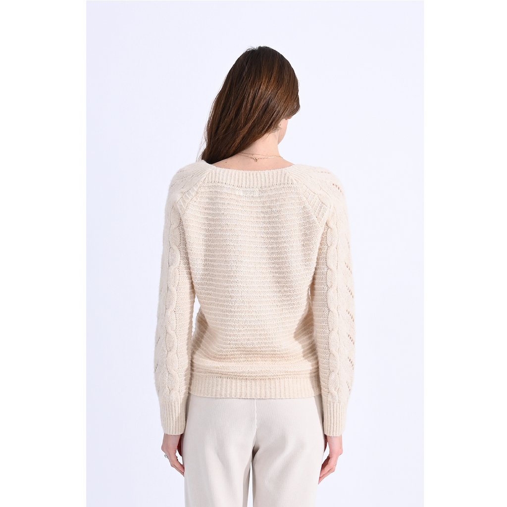 Square-Collar Sweater — Cream