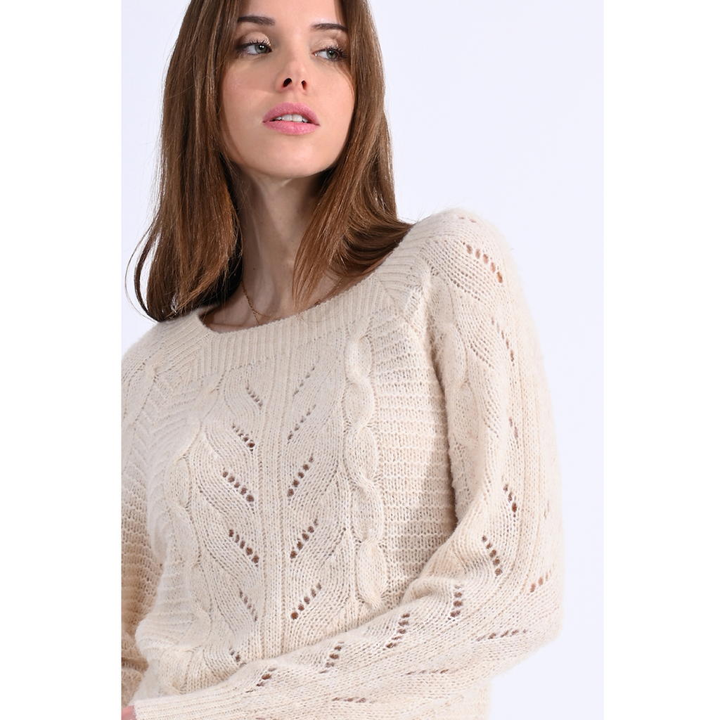 Square-Collar Sweater — Cream