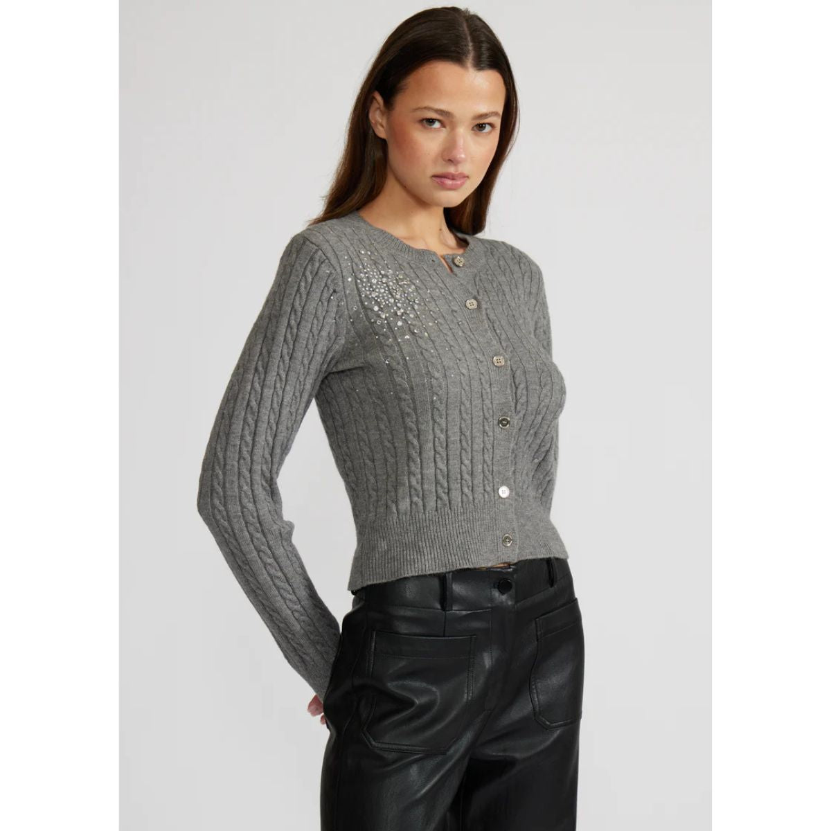 Lucy Paris Elton Crystal Cardigan — Grey