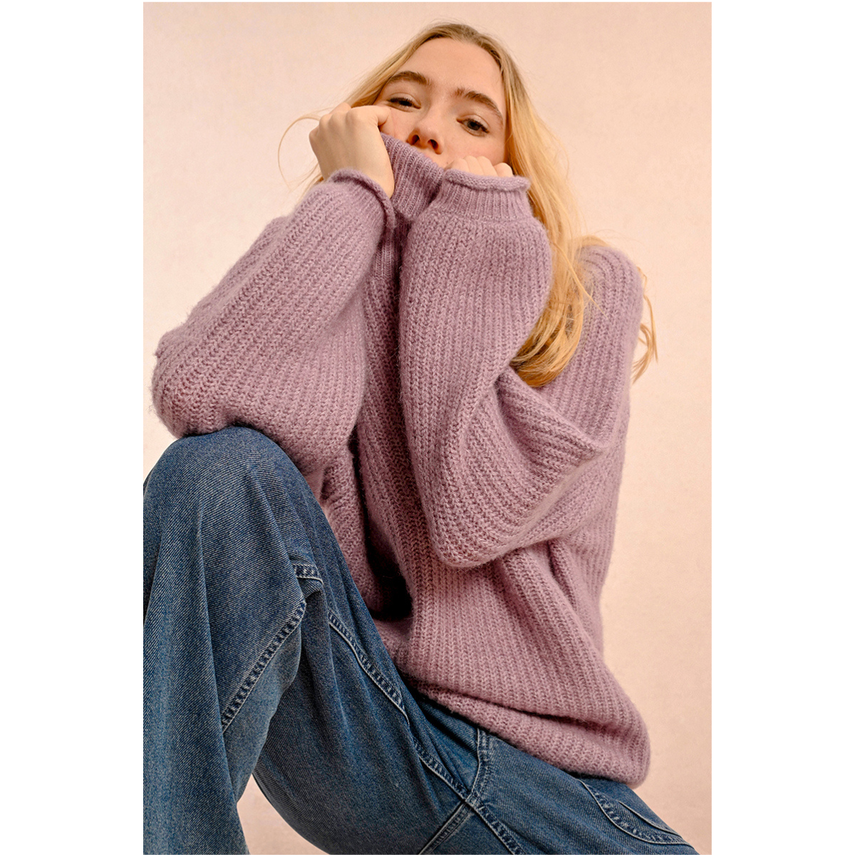 Chunky Knit Turtleneck Sweater — Mauve