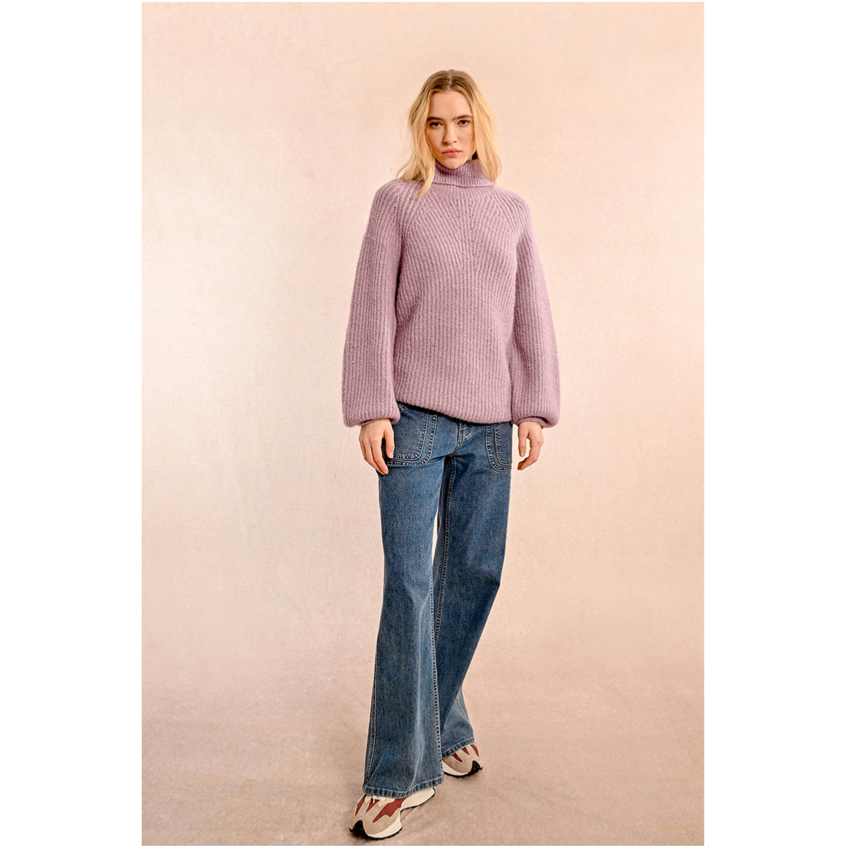 Chunky Knit Turtleneck Sweater — Mauve