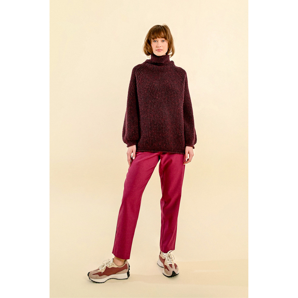 Chunky Knit Turtleneck Sweater — Merlot