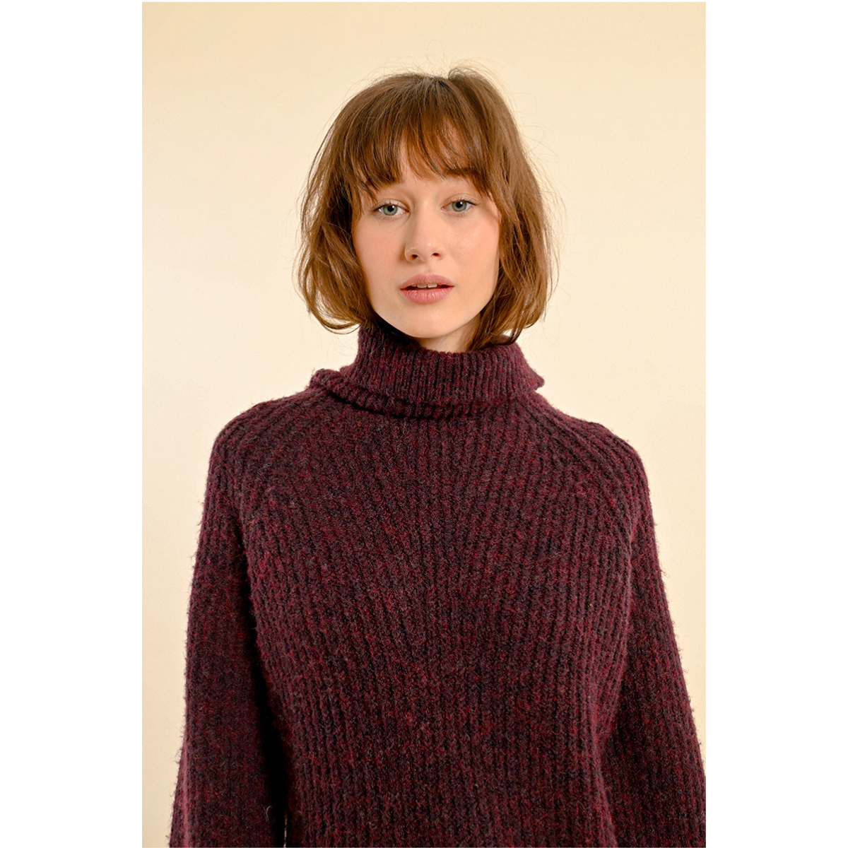 Chunky Knit Turtleneck Sweater — Merlot