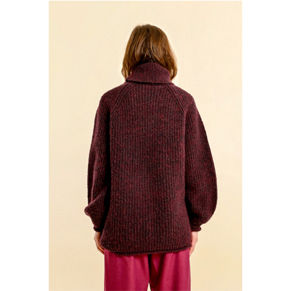 Chunky Knit Turtleneck Sweater — Merlot