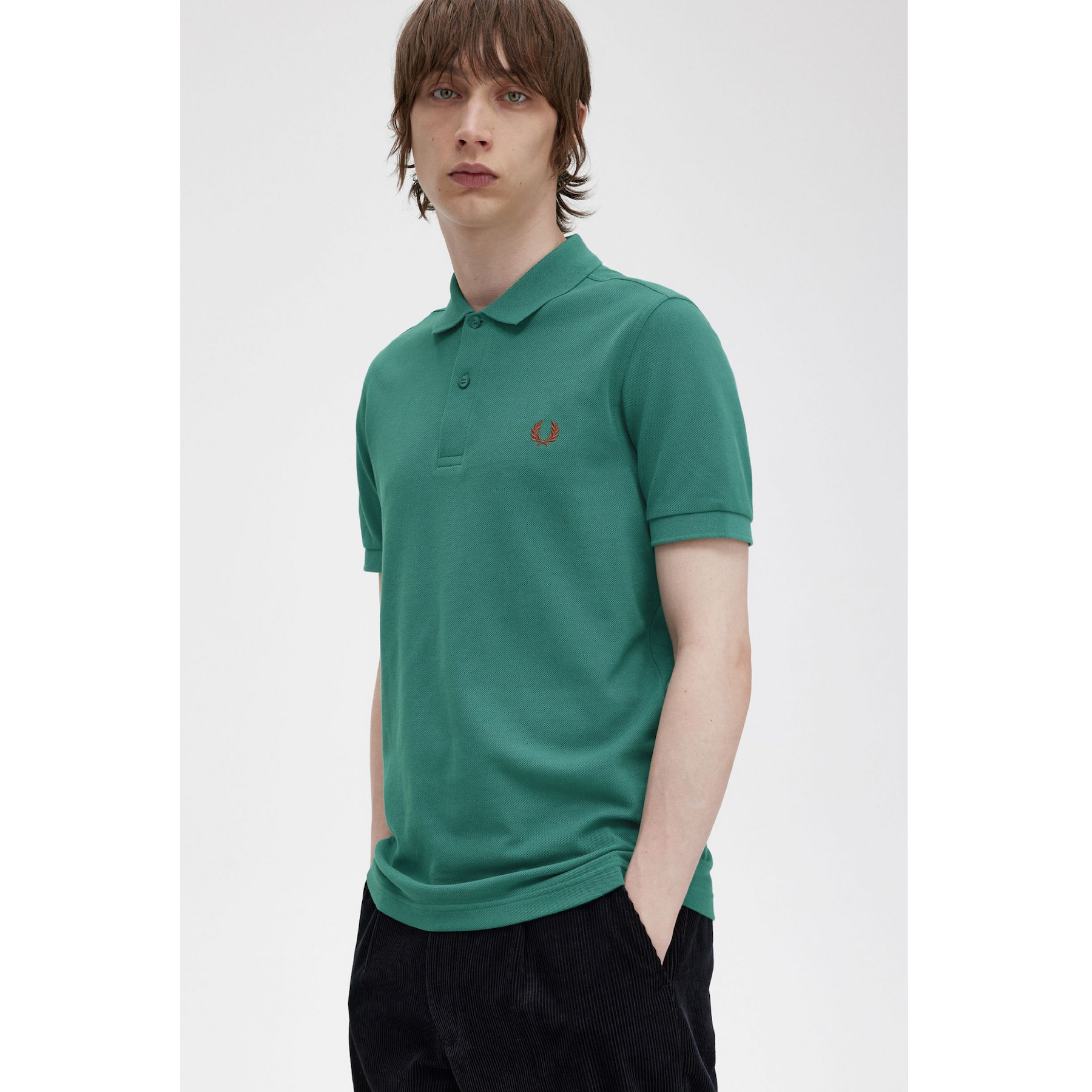 Fred Perry Polo Shirt - Deep Mint/Whisky Brown